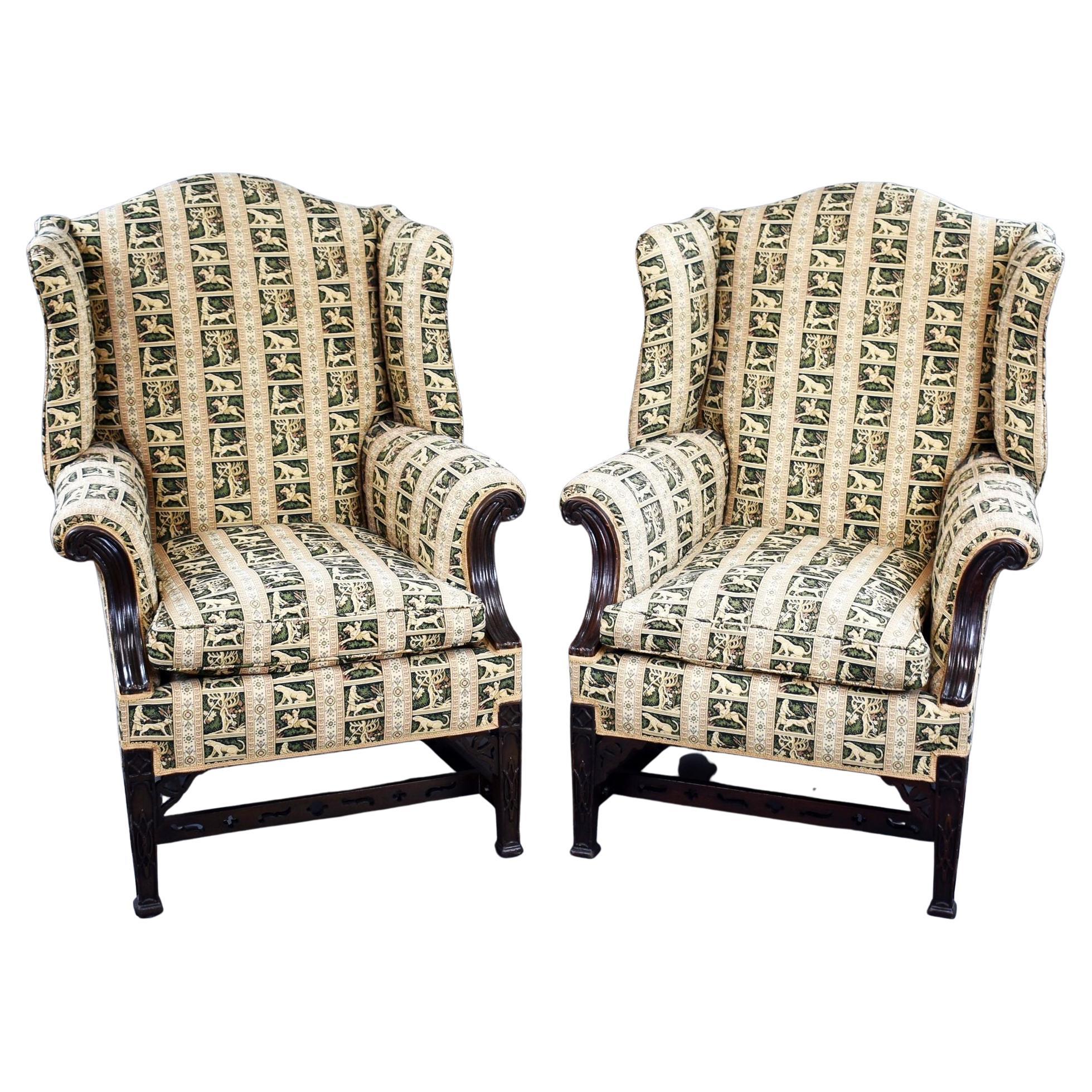 Pair of Victorian Wing Back Armchairs For Sale