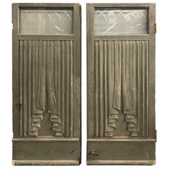Pair of Victorian Wooden Hearse or Funeral Carriage Doors with Glass Transoms