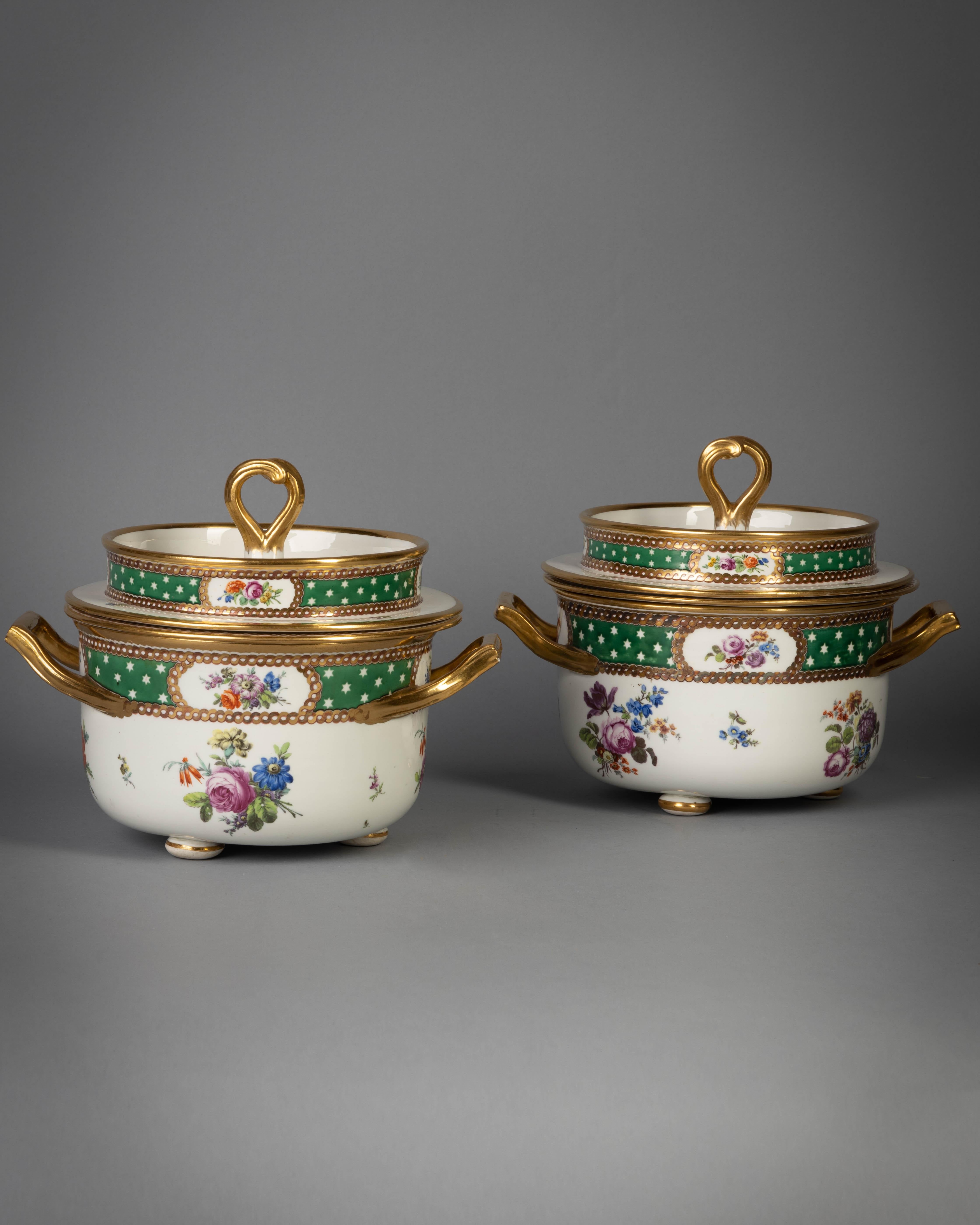 Austrian Pair of Vienna Green Ground Ice Pails, circa 1780 For Sale