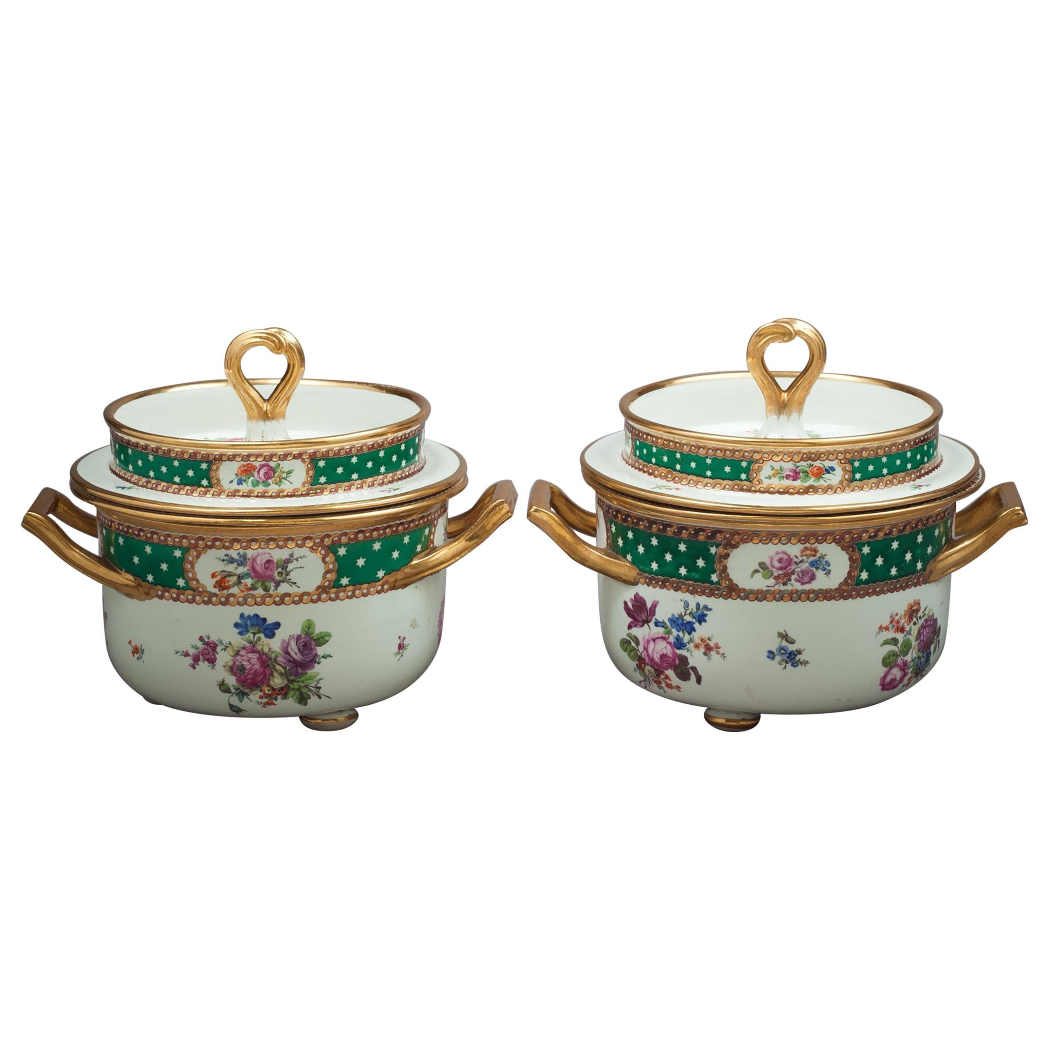 Pair of Vienna Green Ground Ice Pails, circa 1780 For Sale