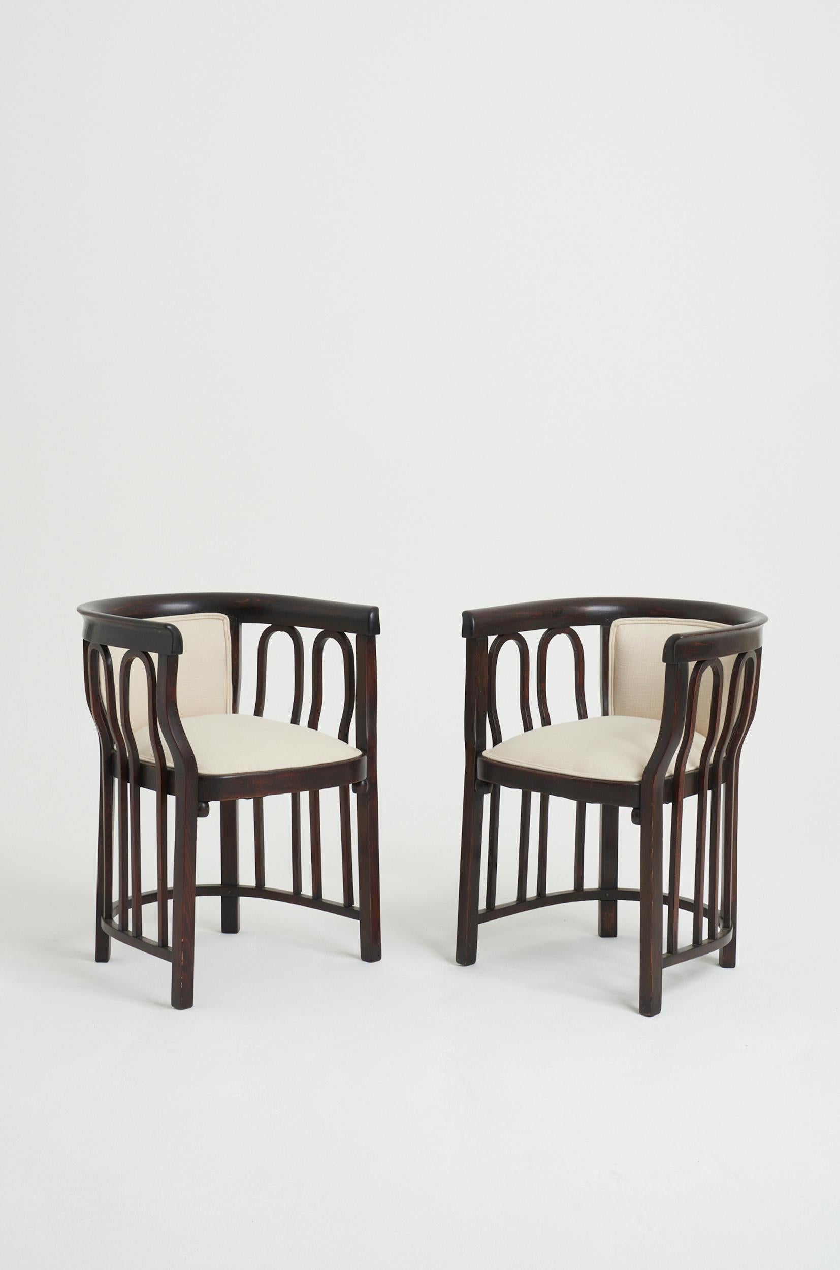 A pair of Vienna Secession armchairs
Austria, early 20th Century
75.5 cm high by 58 cm wide by 57 cm depth, seat height 47 cm