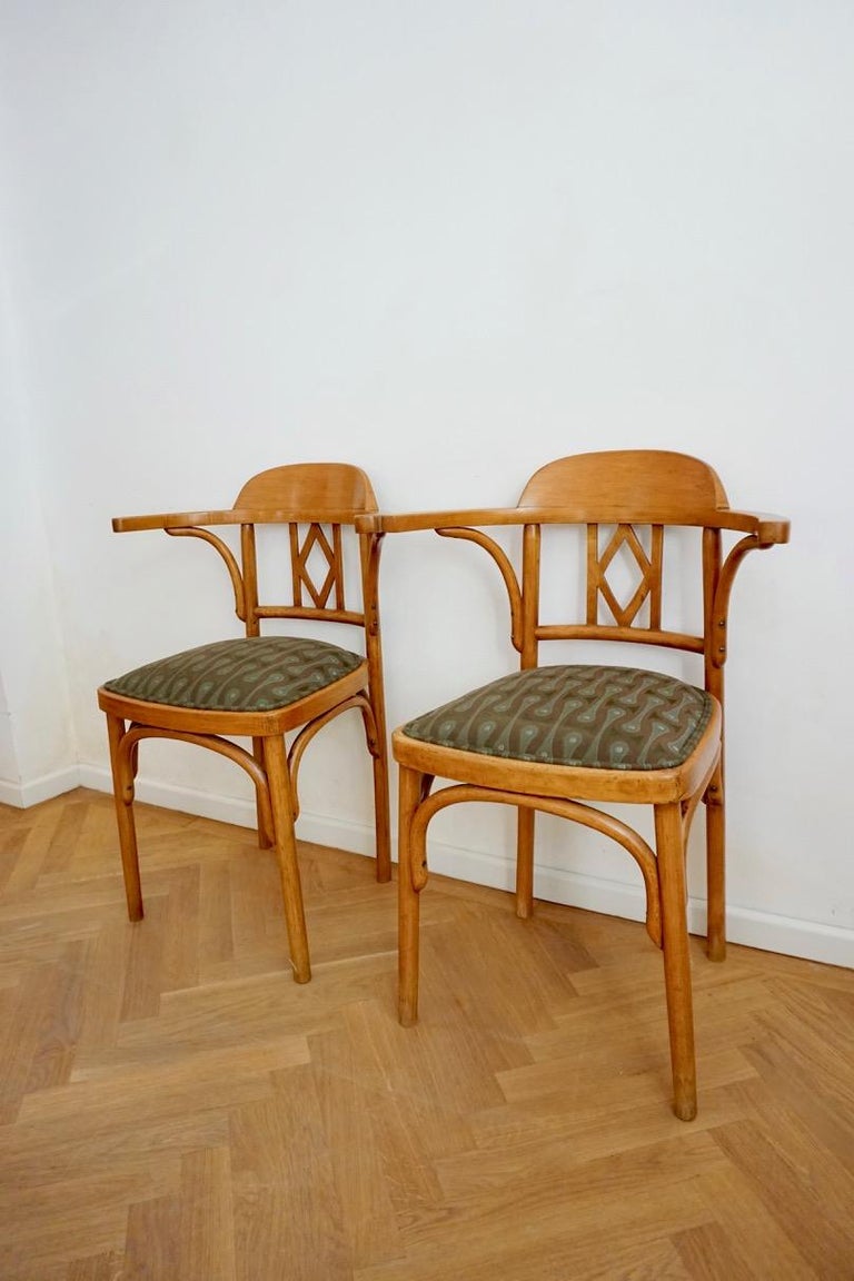 Pair of Vienna Secession Bentwood Chairs by Joseph Kohn, Upholstery