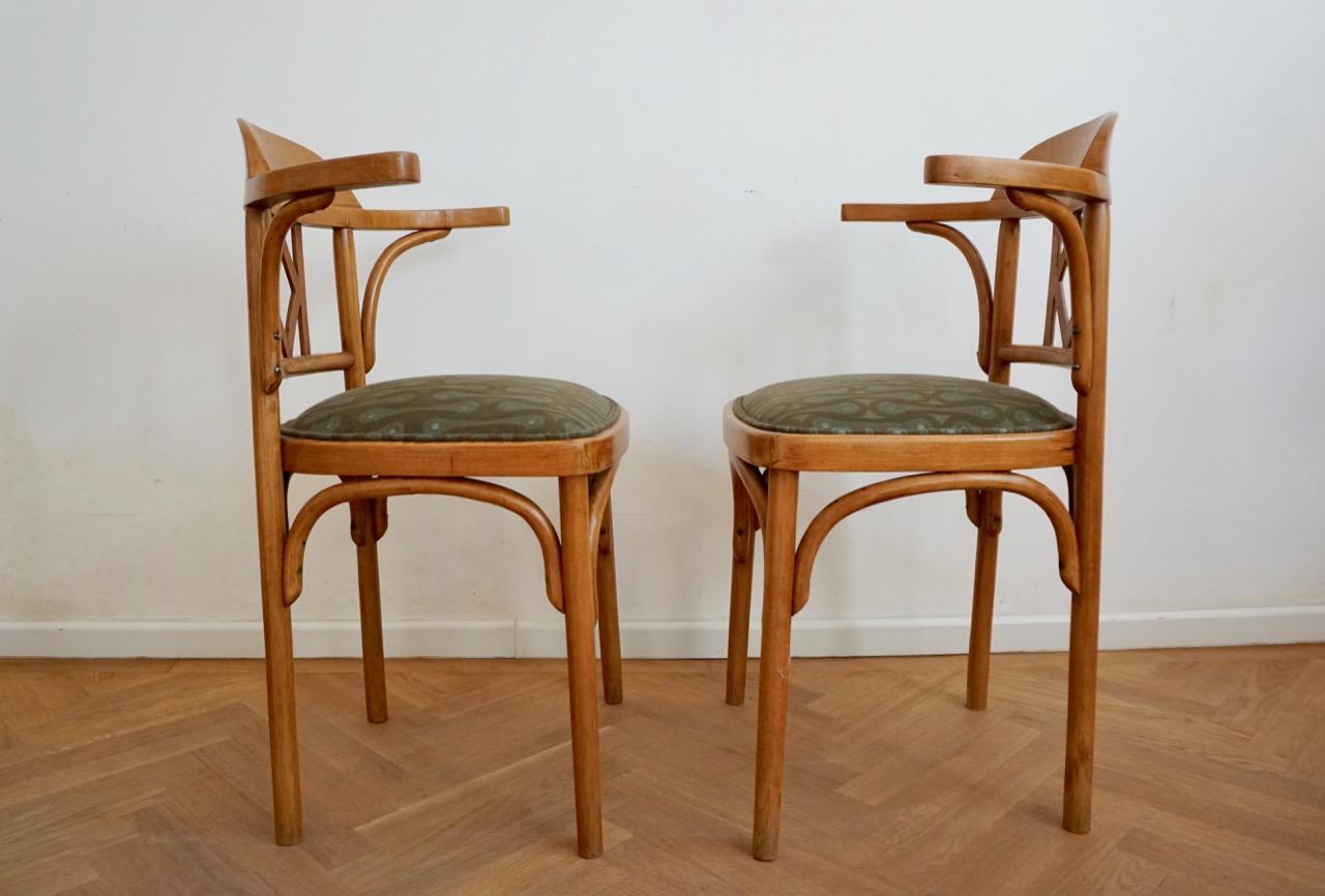 Pair of Vienna Secession Bentwood Chairs by Joseph Kohn, Upholstery. Backhausen. 2