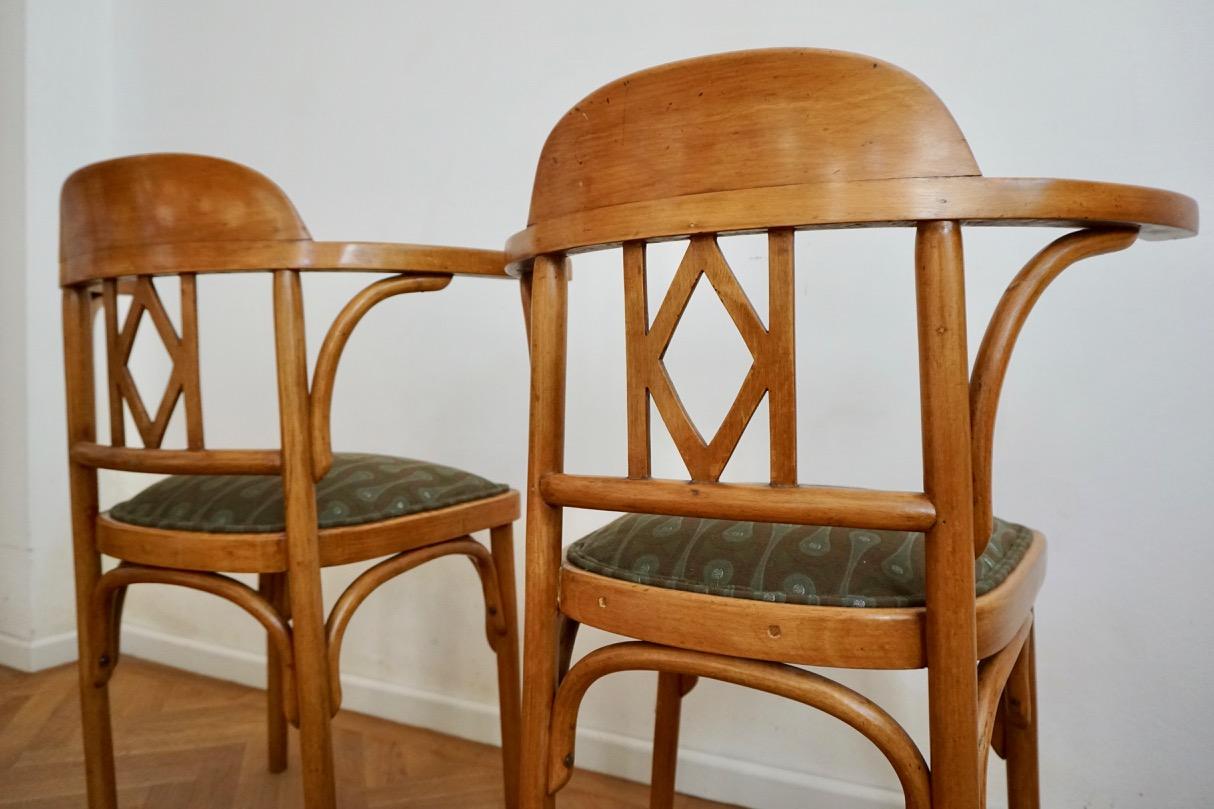 Pair of Vienna Secession Bentwood Chairs by Joseph Kohn, Upholstery. Backhausen. 3