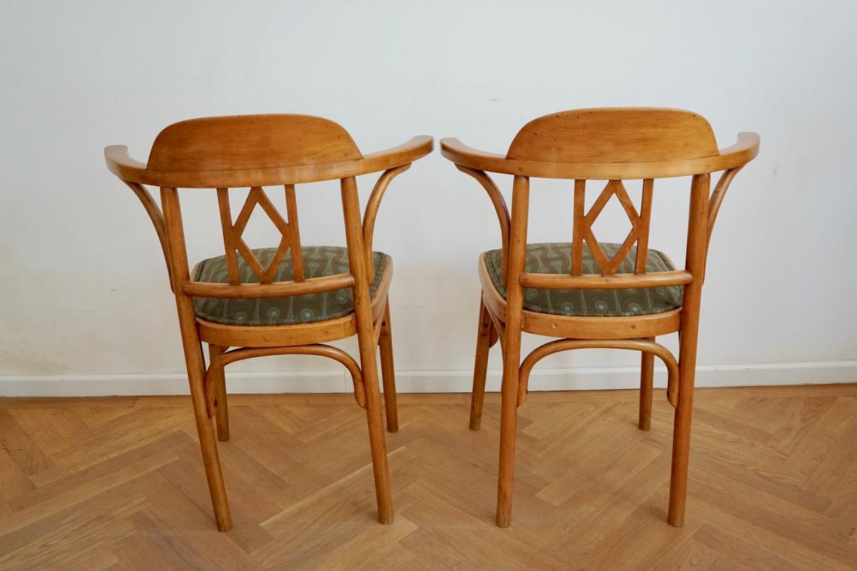 Pair of Vienna Secession Bentwood Chairs by Joseph Kohn, Upholstery. Backhausen. 4