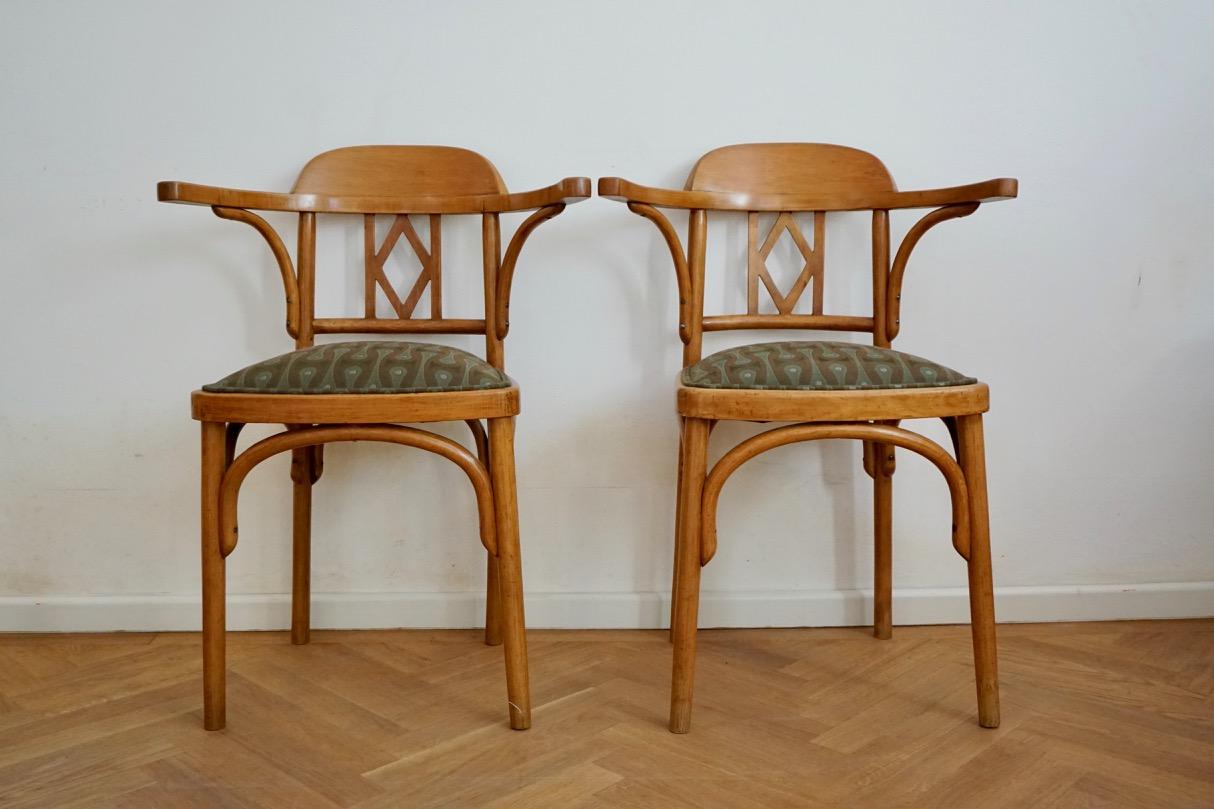 Pair of Vienna Secession Bentwood Chairs by Joseph Kohn, Upholstery. Backhausen. 7