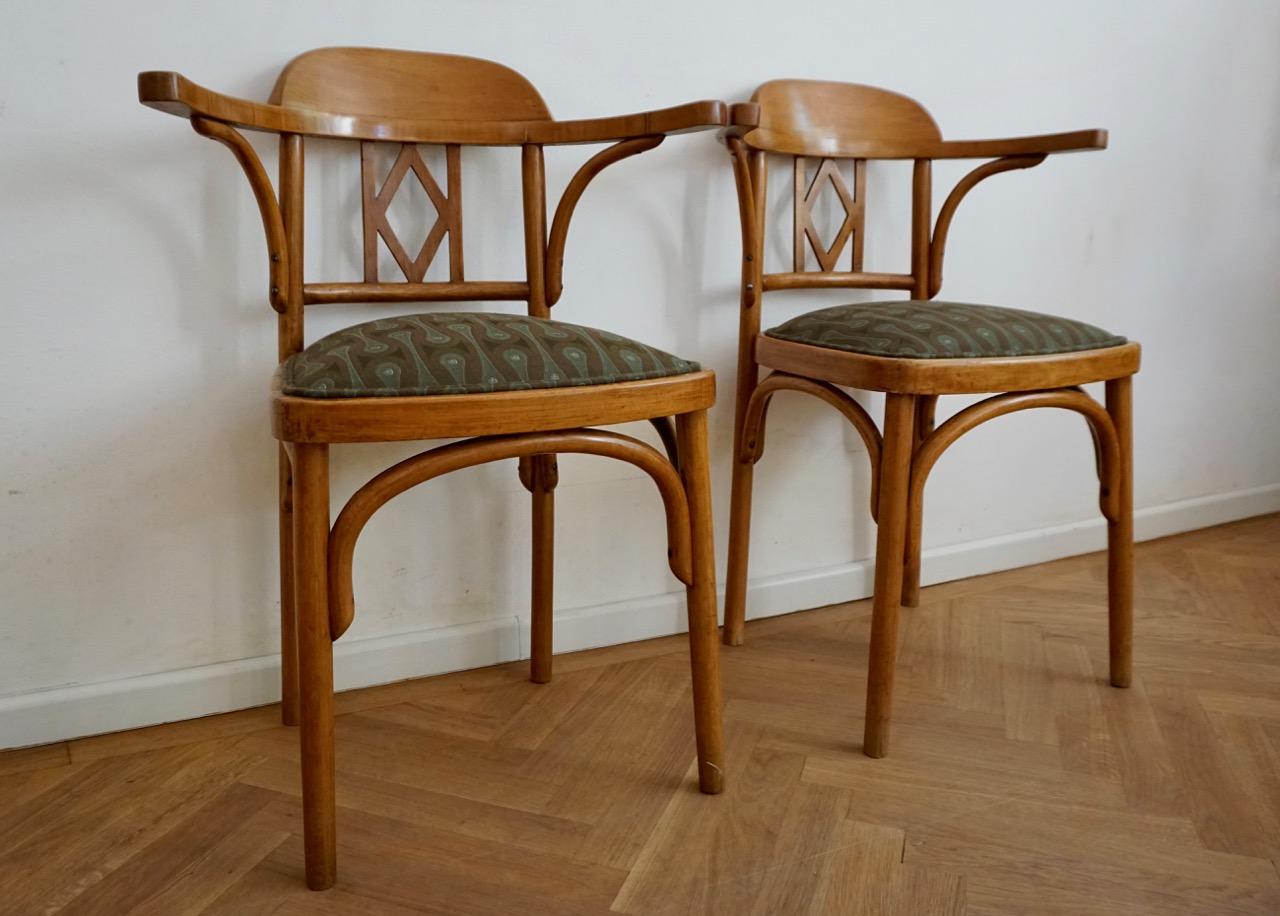 Pair of Vienna Secession Bentwood Chairs by Joseph Kohn, Upholstery. Backhausen. 8