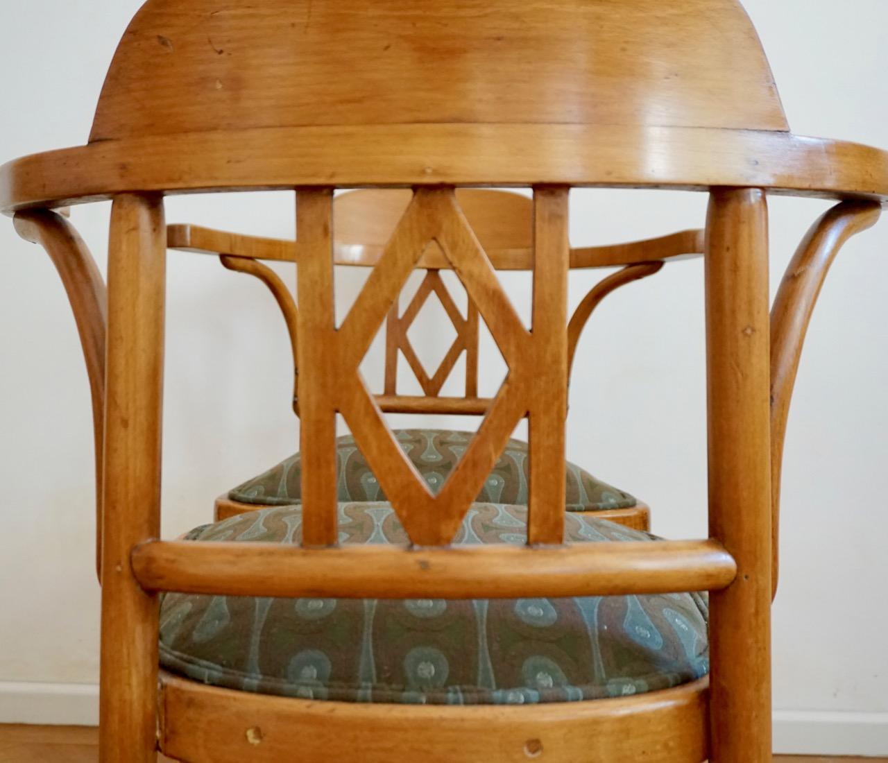 Austrian Pair of Vienna Secession Bentwood Chairs by Joseph Kohn, Upholstery. Backhausen.