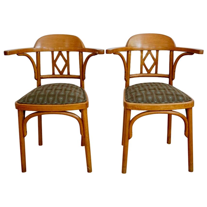 Pair of Vienna Secession Bentwood Chairs by Joseph Kohn, Upholstery. Backhausen.