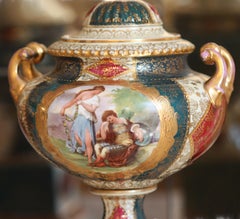 Pair of Vienna Style Porcelain Covered Urns