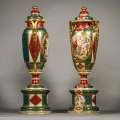 Pair of Vienna Style Porcelain Vases and Covers