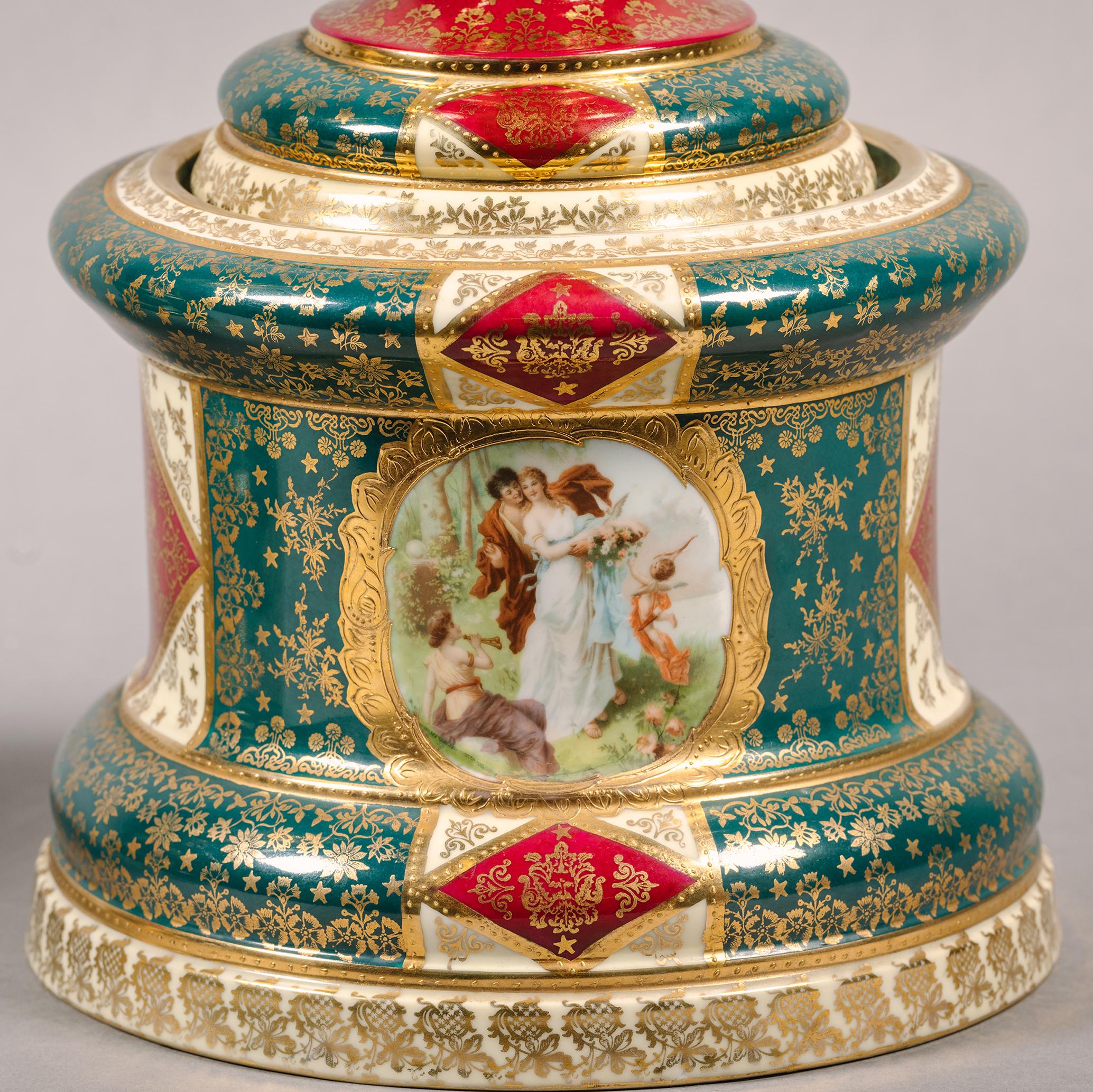 19th Century Pair of Vienna Style Porcelain Vases and Covers For Sale