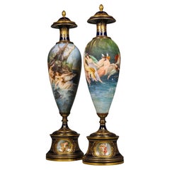 Pair of Vienna Style Porcelain Vases and Covers