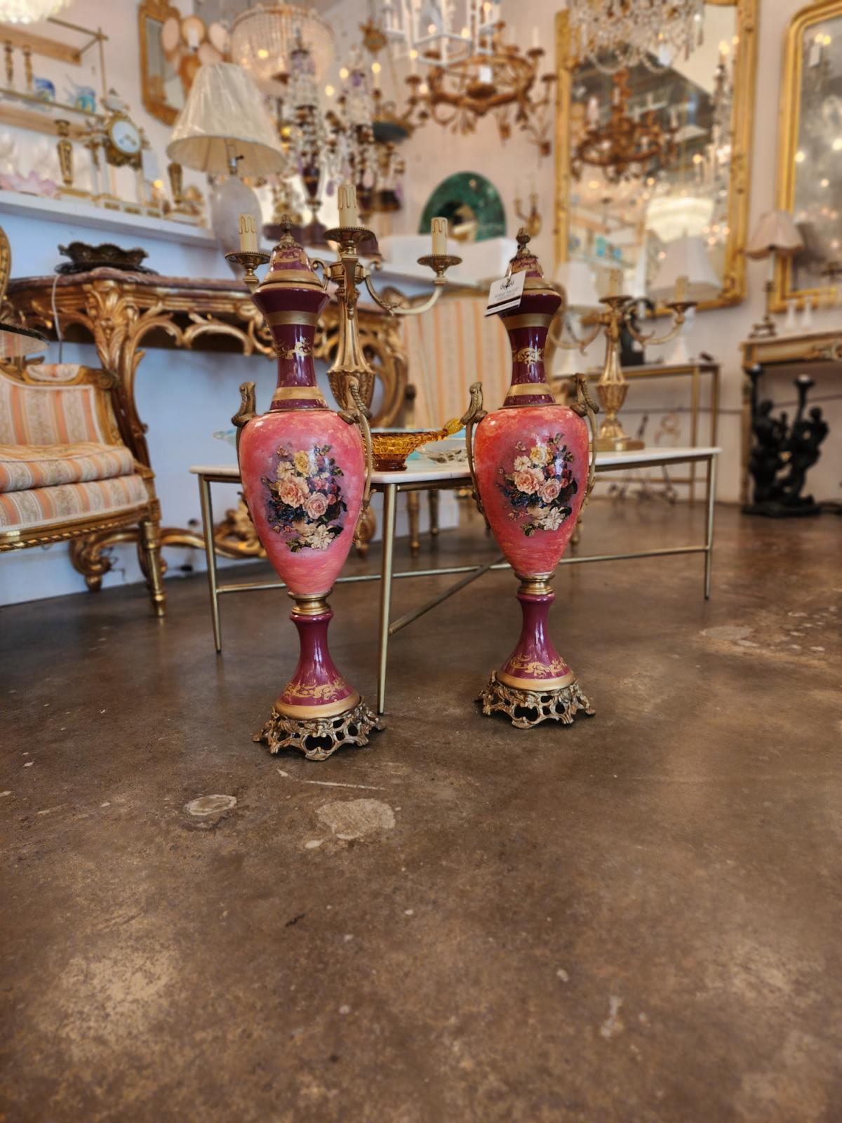 Pair of Vienna Style Vases In Good Condition For Sale In Dallas, TX