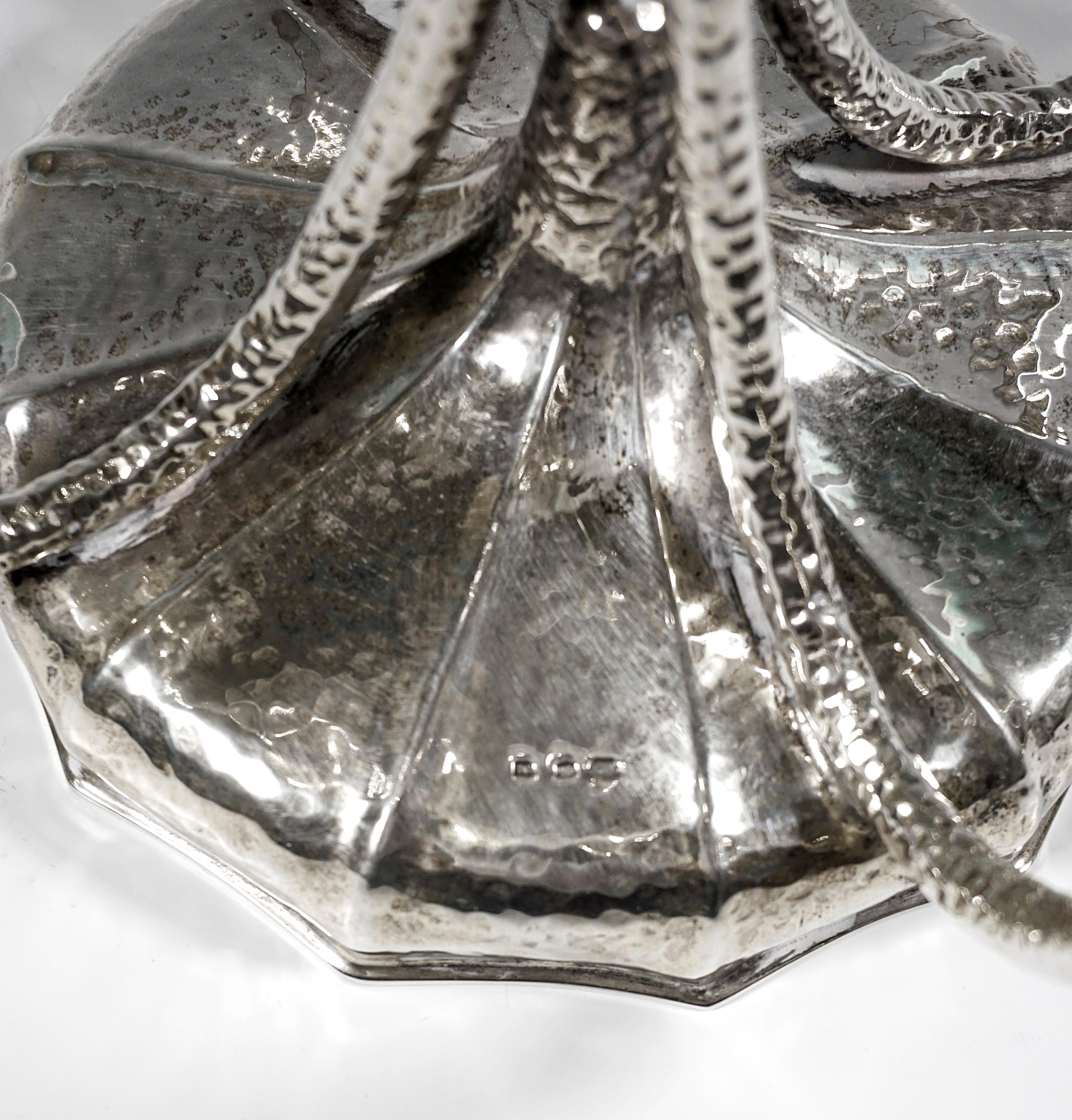 Pair Of Viennese Art Déco 4-light Silver Candelabra With Martelé Decor, Ca 1930 For Sale 4
