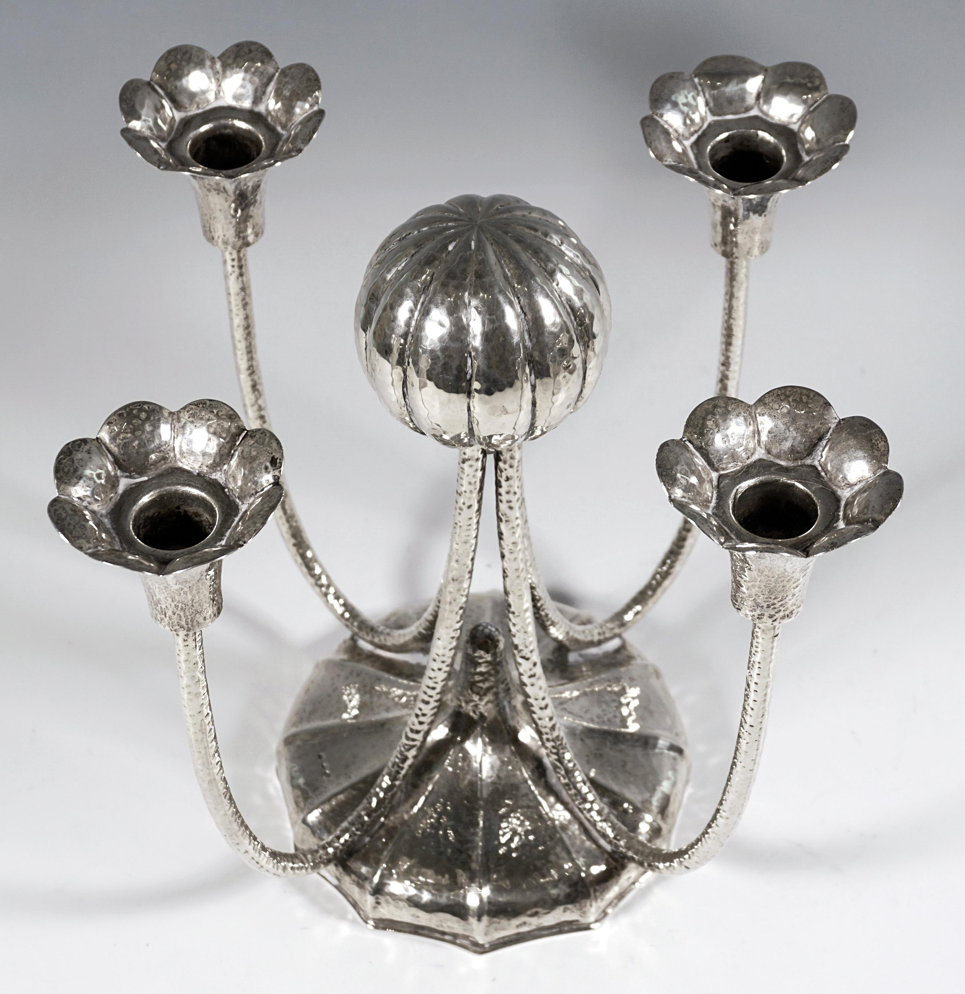Pair Of Viennese Art Déco 4-light Silver Candelabra With Martelé Decor, Ca 1930 For Sale 1