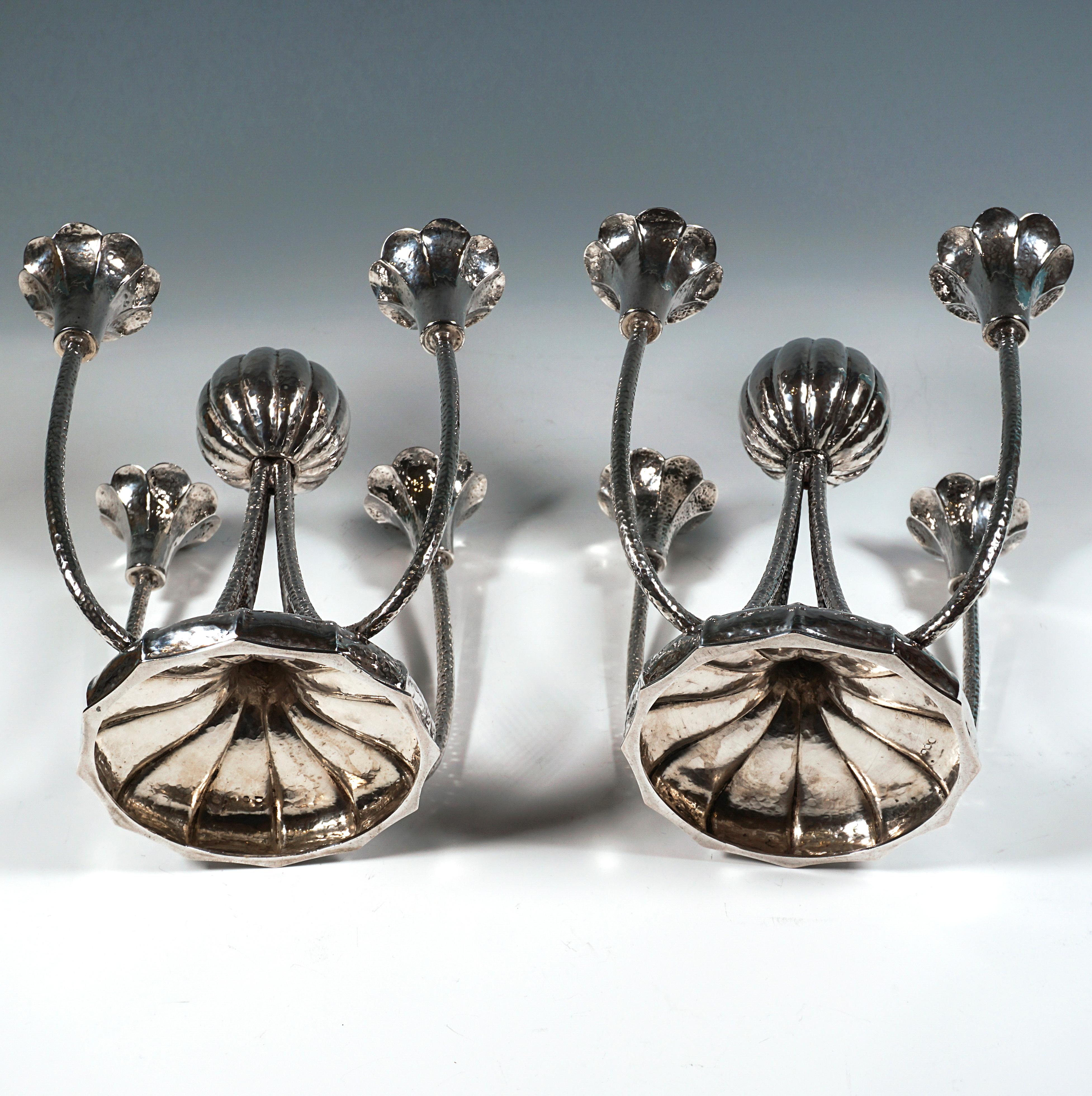 Pair Of Viennese Art Déco 4-light Silver Candelabra With Martelé Decor, Ca 1930 For Sale 3