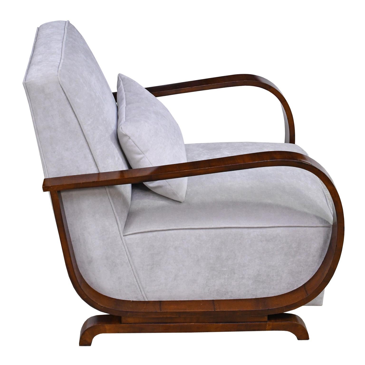 Pair of Viennese Art Deco Armchairs in Walnut with Grey Upholstery, Austria 4