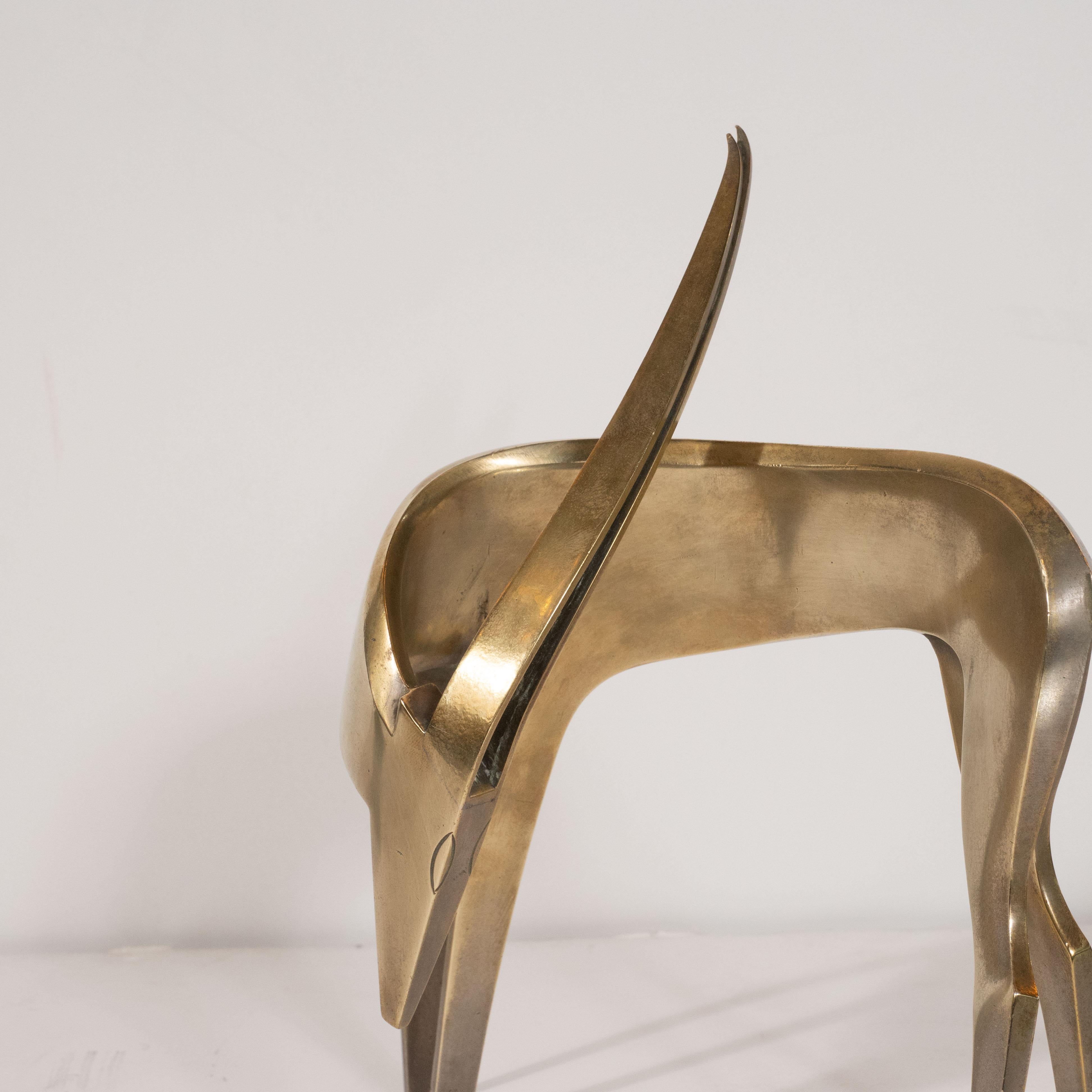 Pair of Viennese Art Deco Brass Stylized Waterbuck Sculptures For Sale 2
