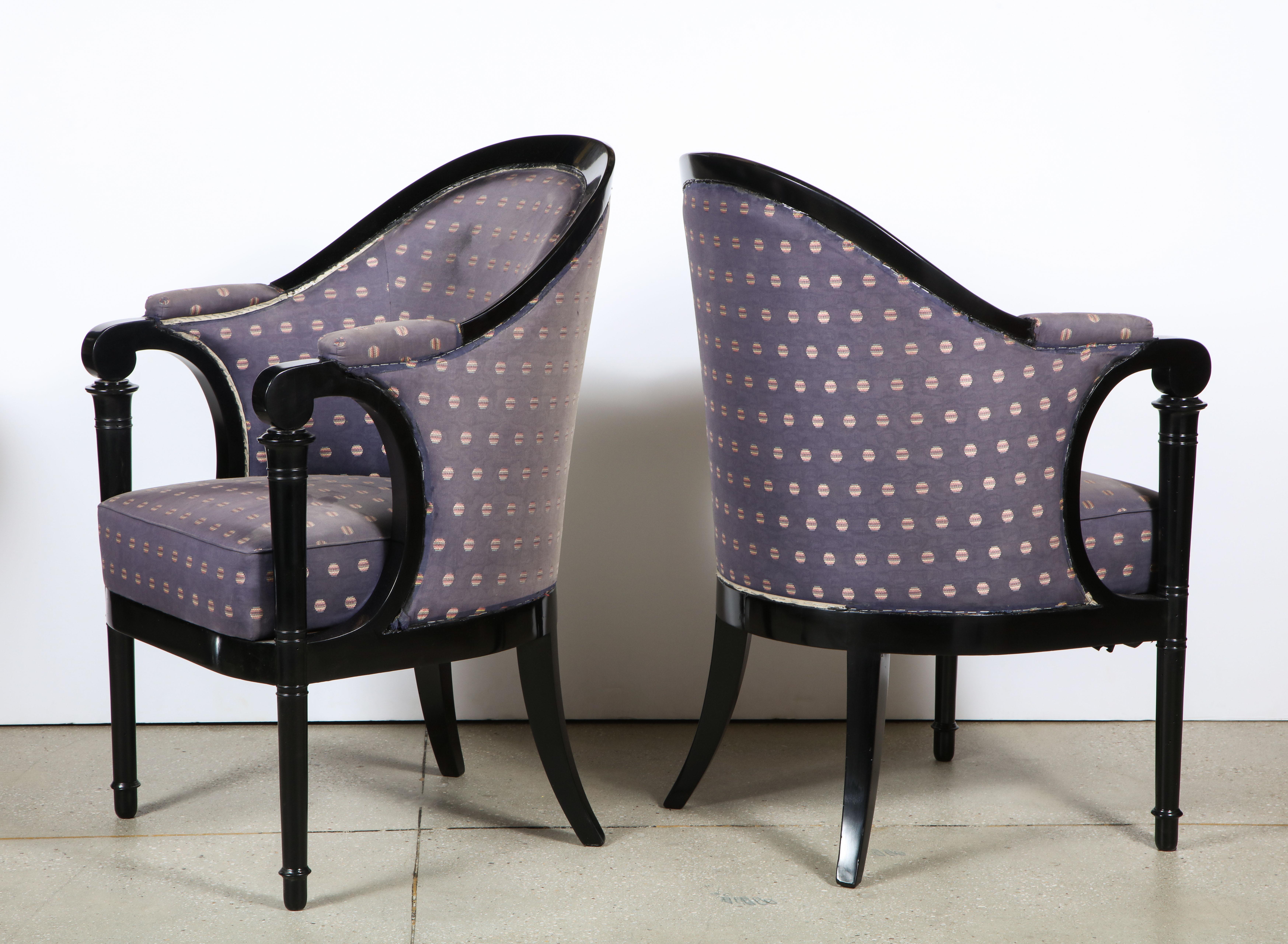 Pair of Viennese Biedermeier upholstered Ebonized Bergere arm chairs In Good Condition In New York, NY