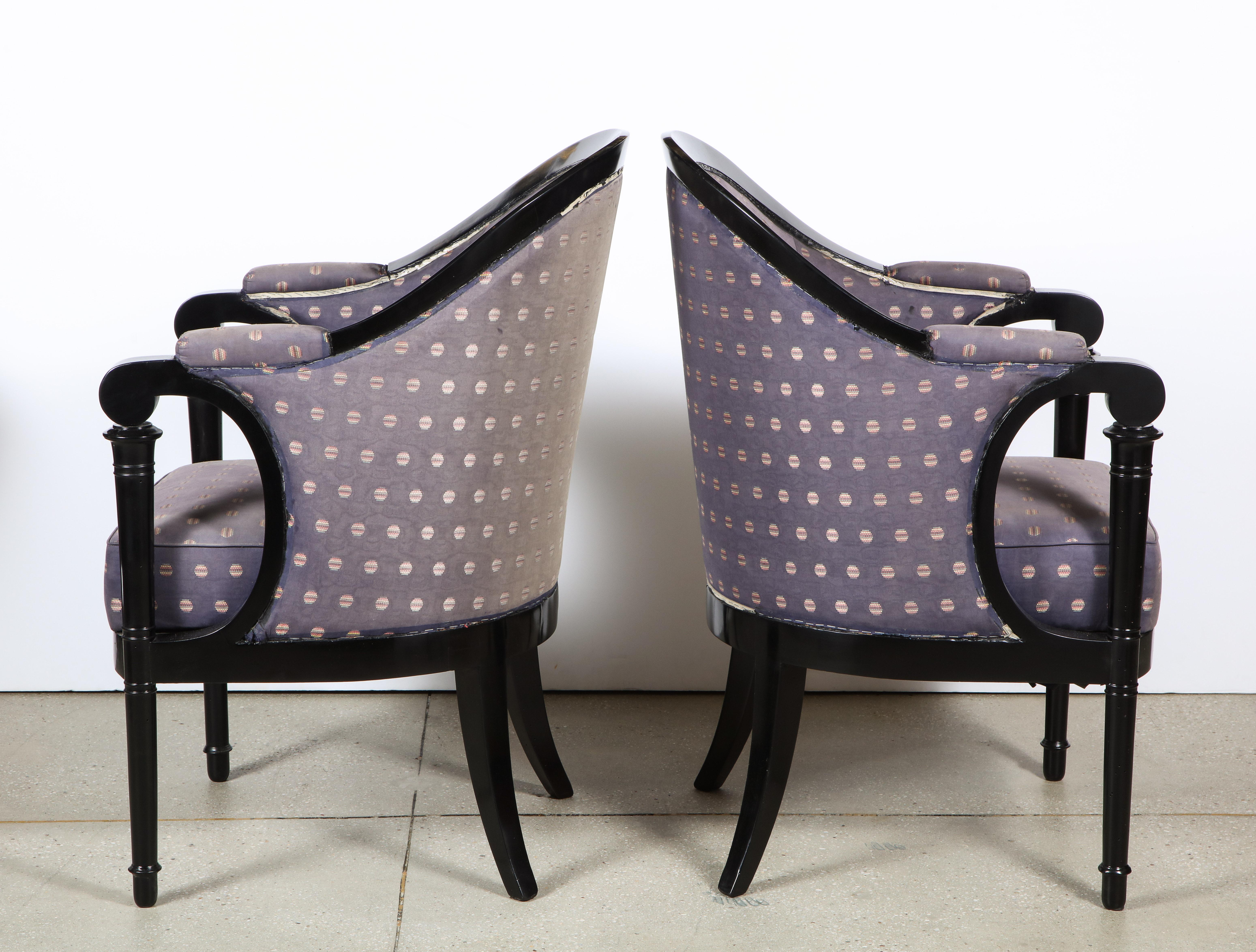 Early 19th Century Pair of Viennese Biedermeier upholstered Ebonized Bergere arm chairs