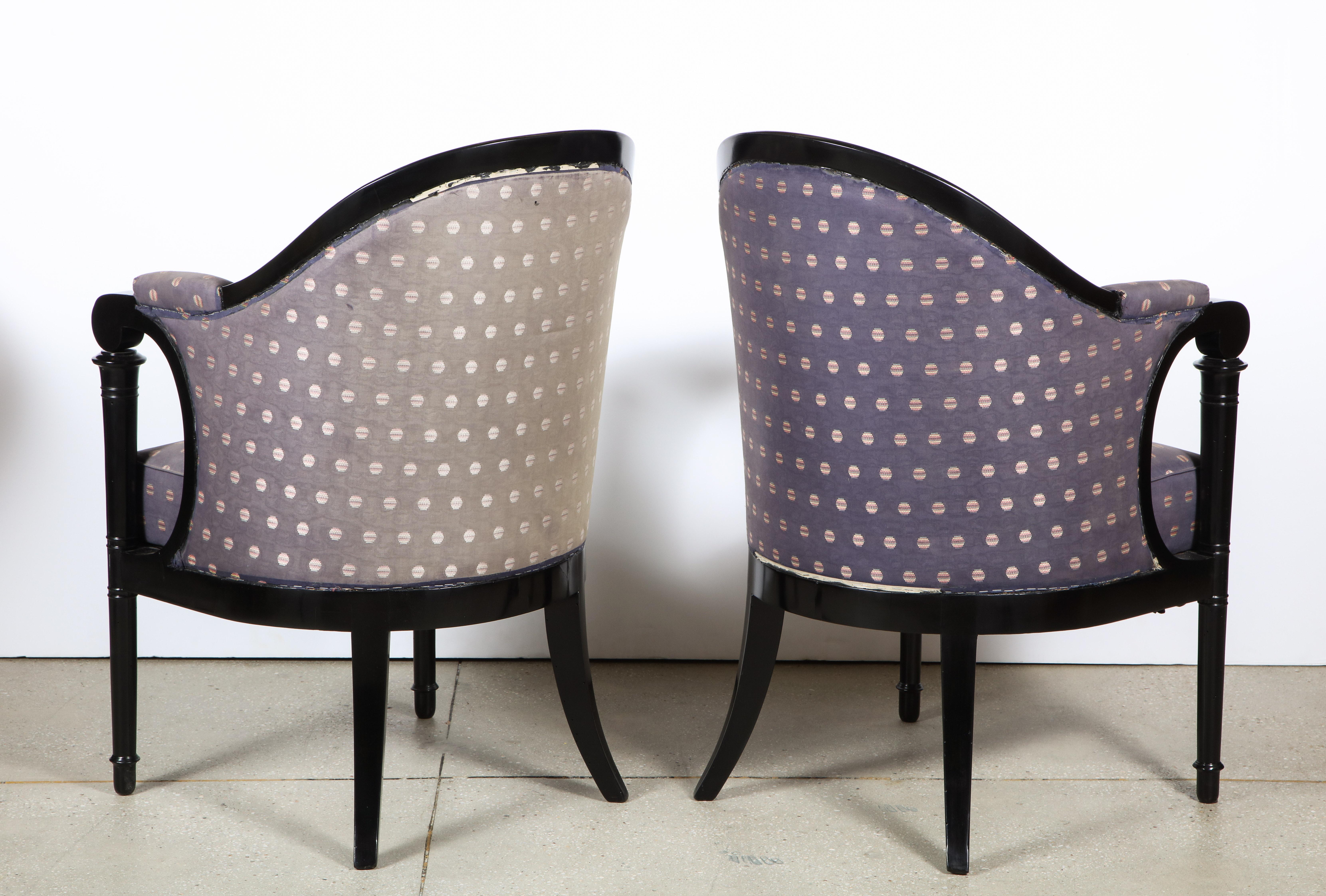 Pair of Viennese Biedermeier upholstered Ebonized Bergere arm chairs 2