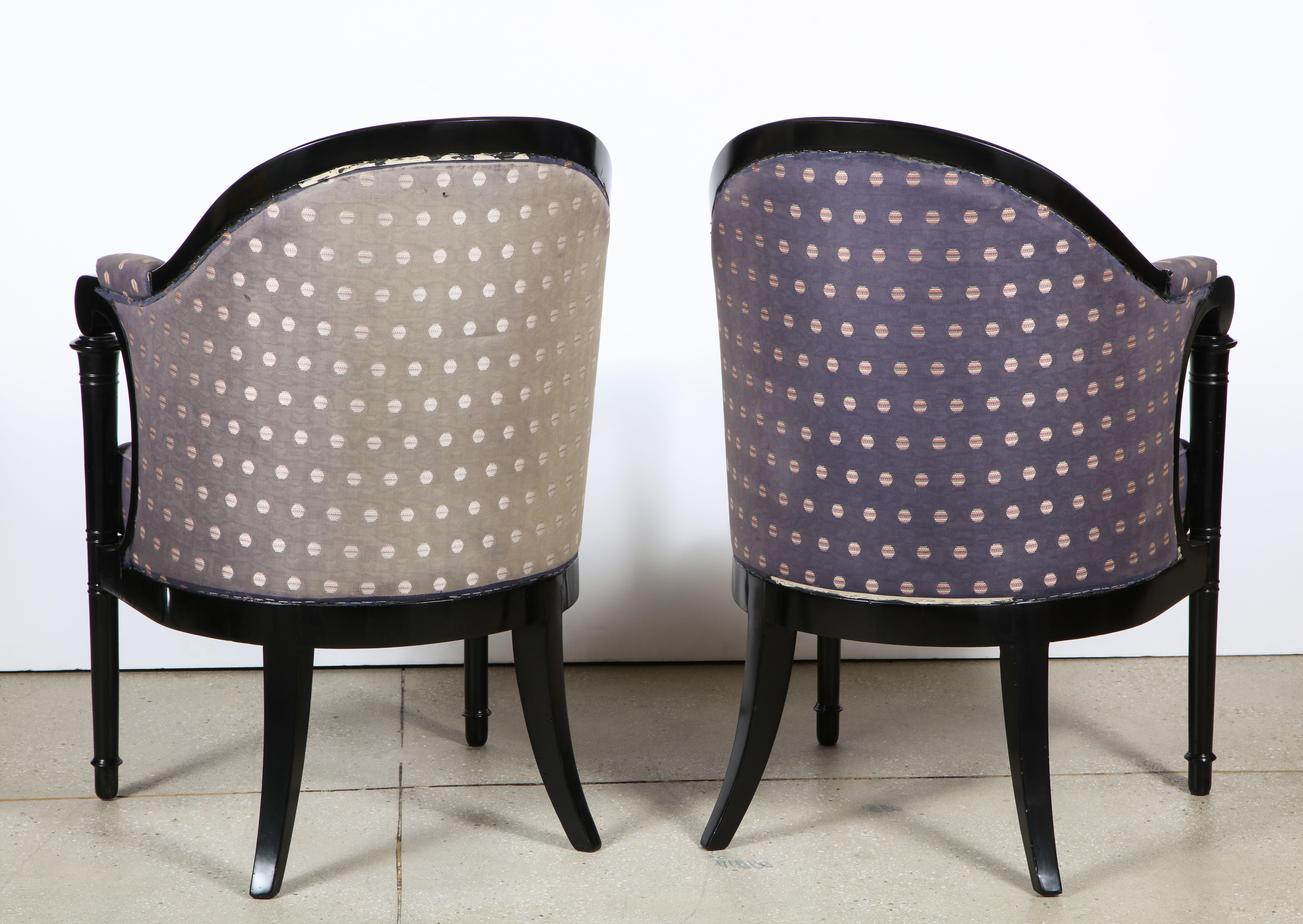 Pair of Viennese Biedermeier upholstered Ebonized Bergere arm chairs 3