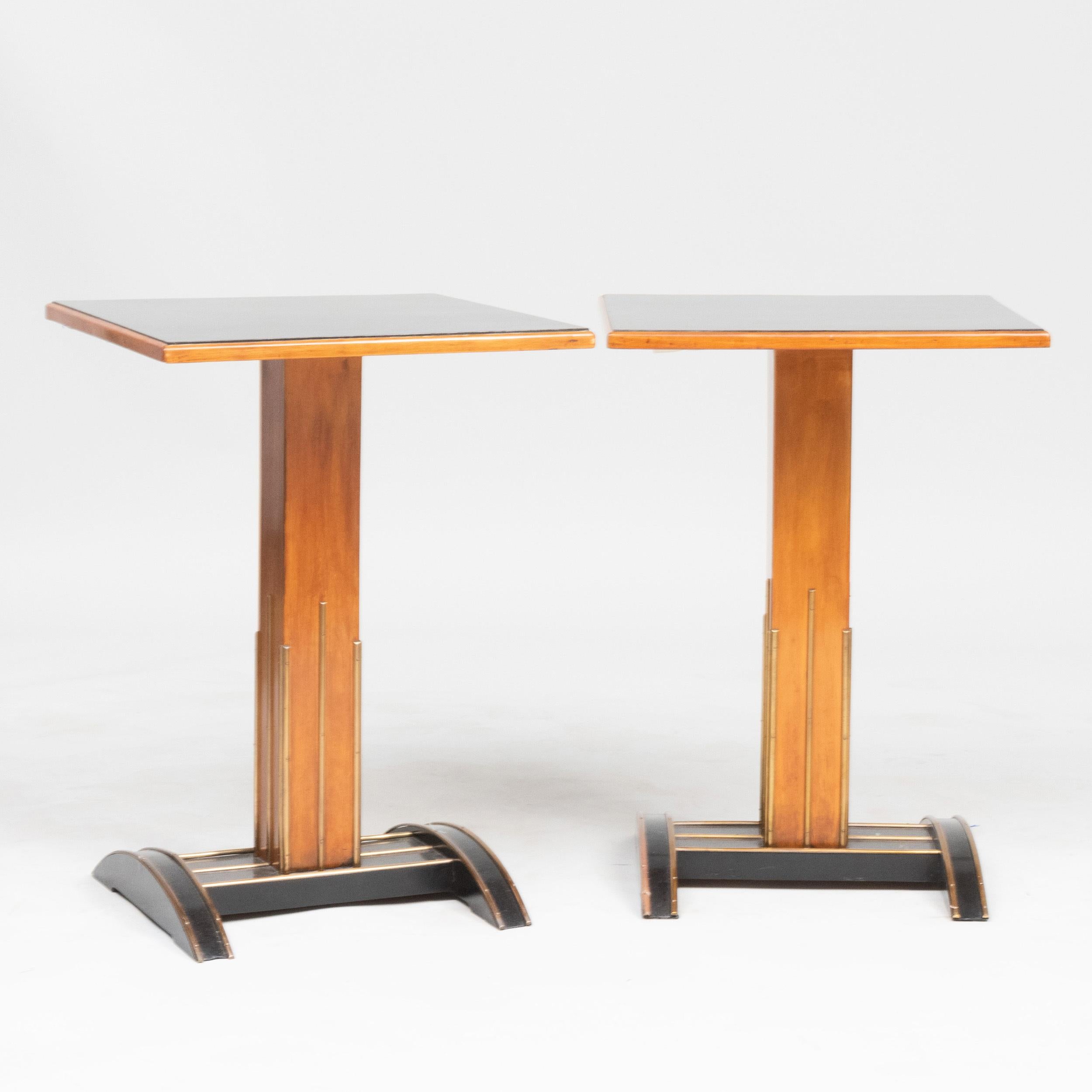Pair of Viennese brass-mounted ebonized fruitwood side tables.
