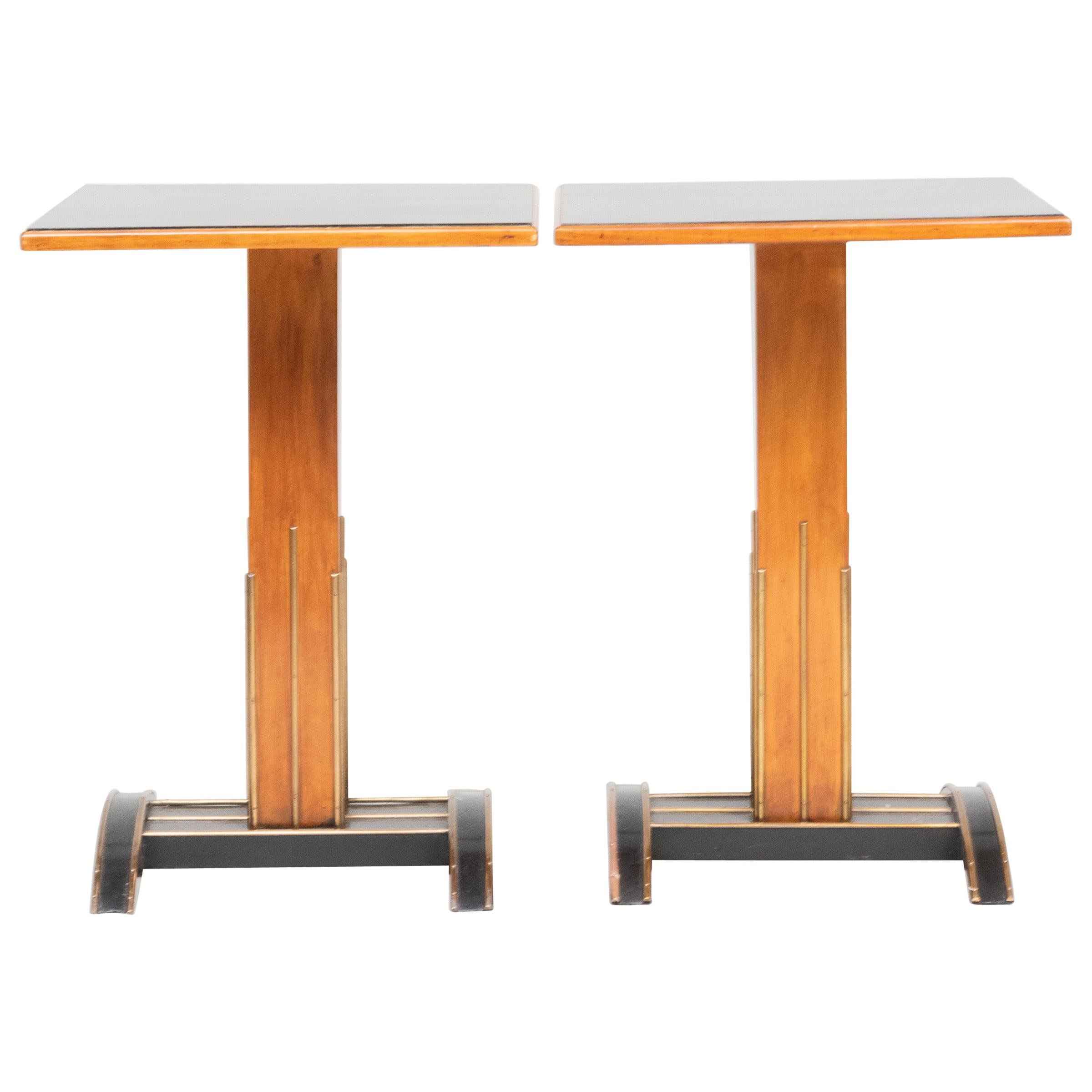 Pair of Viennese Brass-Mounted Ebonized Fruitwood Side Tables