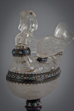 Pair of Viennese Enameled Silver and Rock Crystal Covered Bird Boxes, circa 1875
