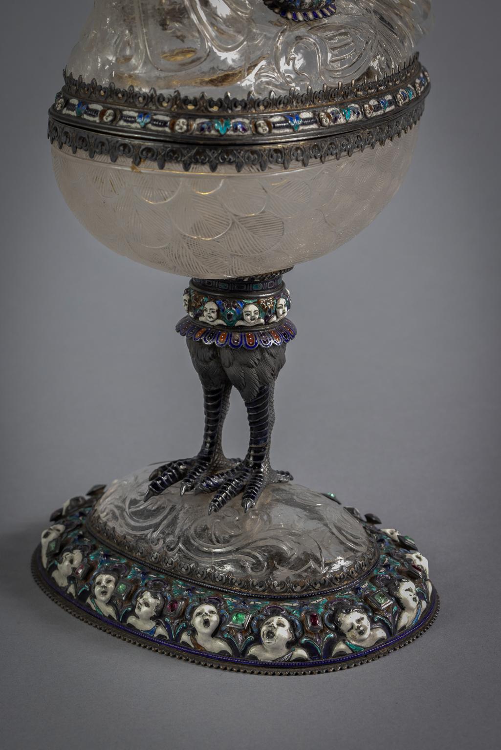 Pareja de cajas vienesas para pájaros de plata esmaltada y cubierta de cristal de roca, hacia 1875 en Bueno estado para la venta en New York, NY