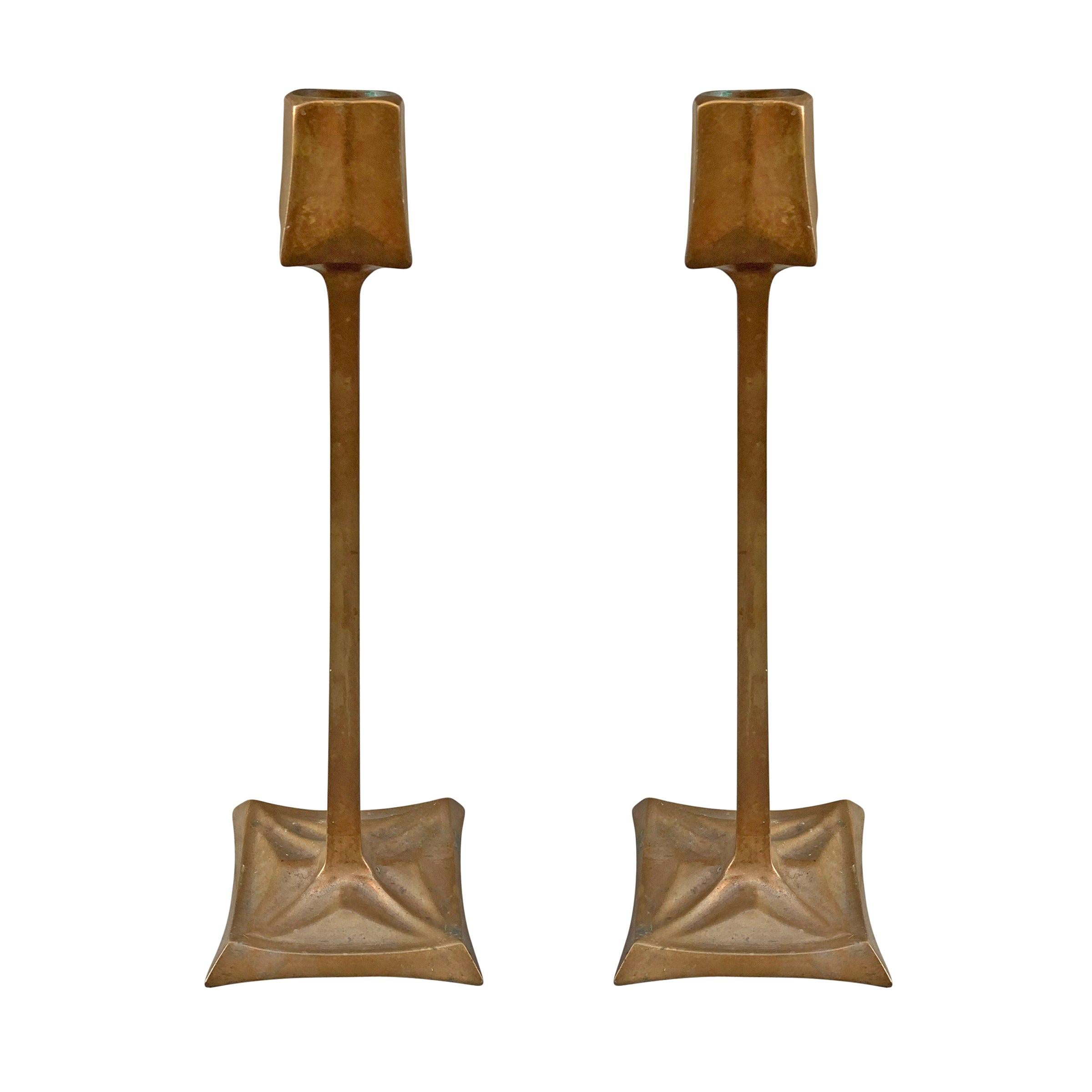 Pair of Viennese Secession Bronze Candlesticks