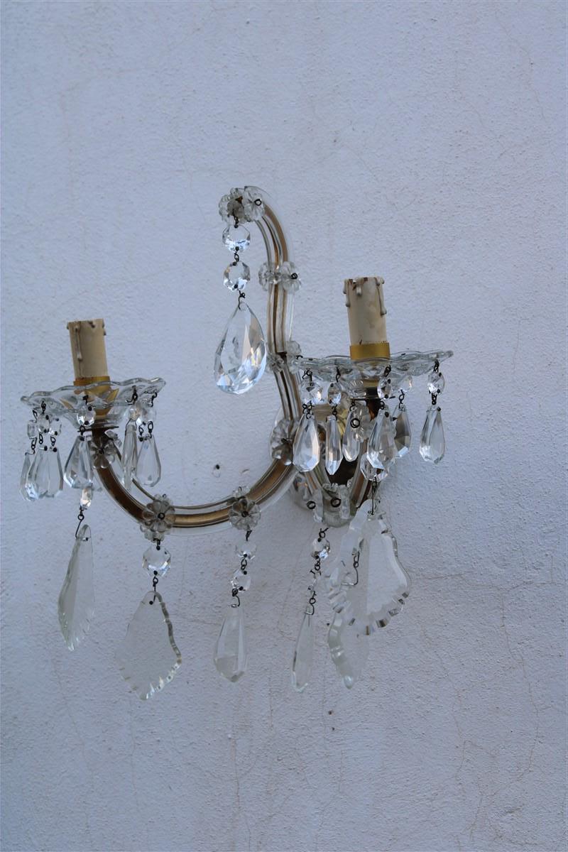 Mid-20th Century Pair of Viennese Wall Lamps in Crsitallo Maria Theresa Design 1950s For Sale