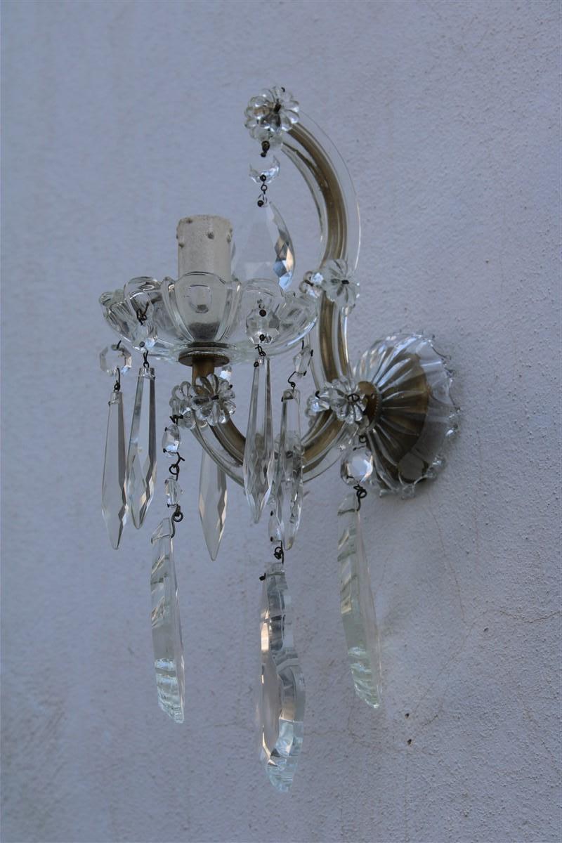 Pair of Viennese Wall Lamps in Crsitallo Maria Theresa Design 1950s in One Light For Sale 3