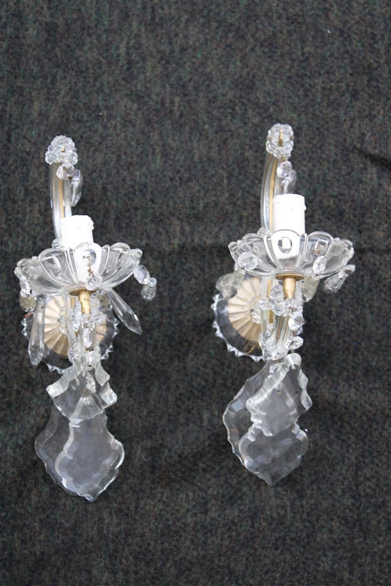 Pair of Viennese Wall Lamps in Crsitallo Maria Theresa Design 1950s in One Light For Sale 4