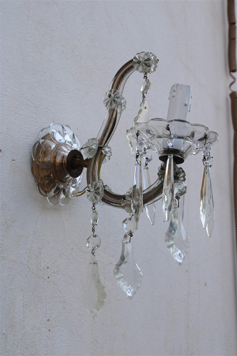 Pair of Viennese Wall Lamps in Crsitallo Maria Theresa Design 1950s in One Light In Good Condition For Sale In Palermo, Sicily