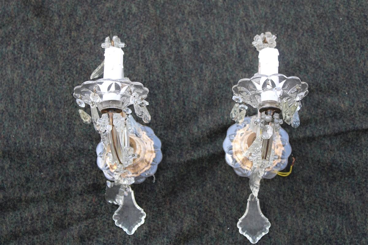 Crystal Pair of Viennese Wall Lamps in Crsitallo Maria Theresa Design 1950s in One Light For Sale