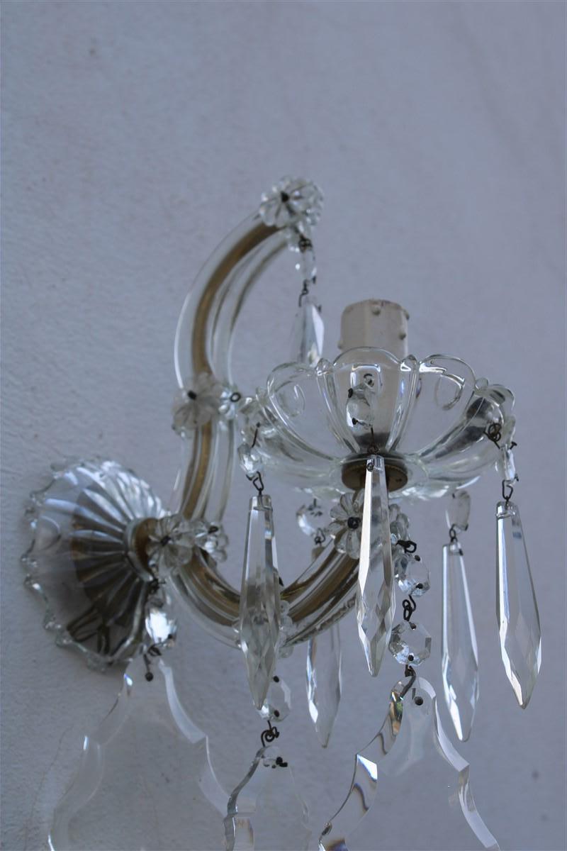 Pair of Viennese Wall Lamps in Crsitallo Maria Theresa Design 1950s in One Light For Sale 1
