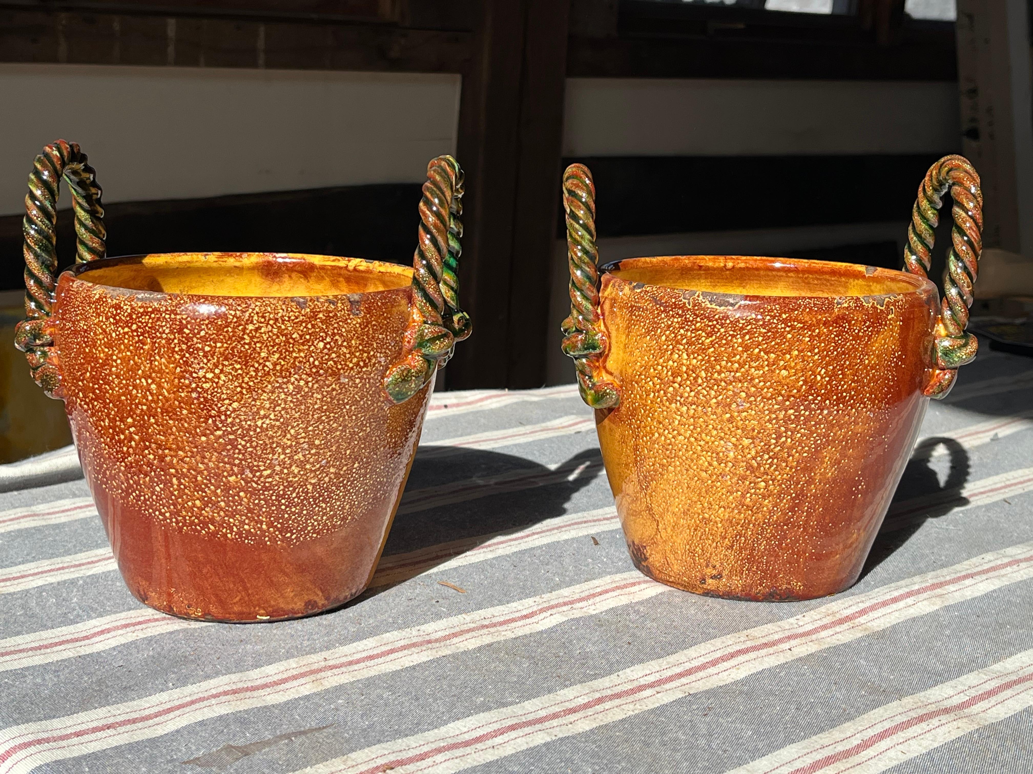 Pareja de macetas Vietri con asas en Bueno estado para la venta en Doylestown, PA