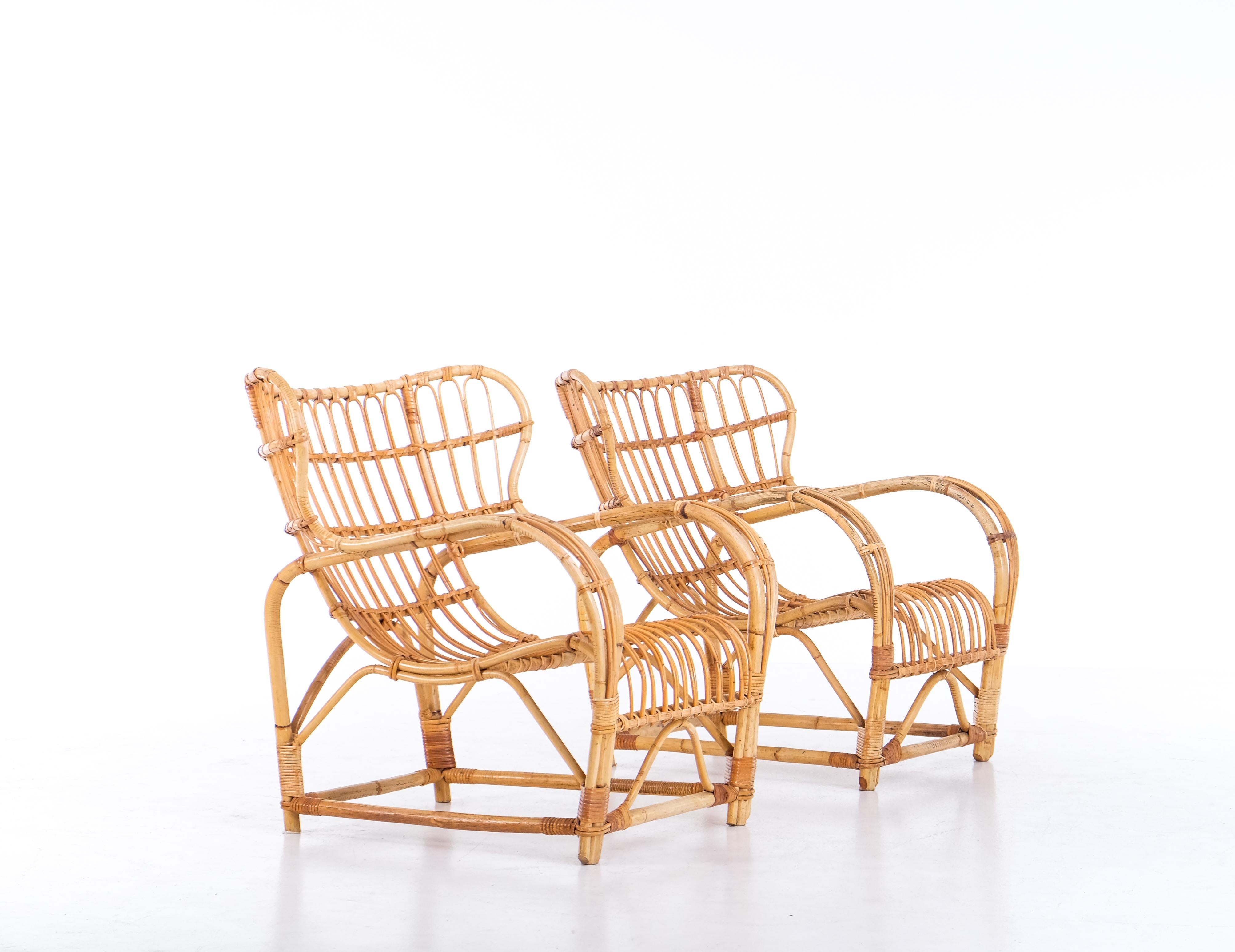 Cane Pair of Viggo Boesen Easy Chairs, 1960s