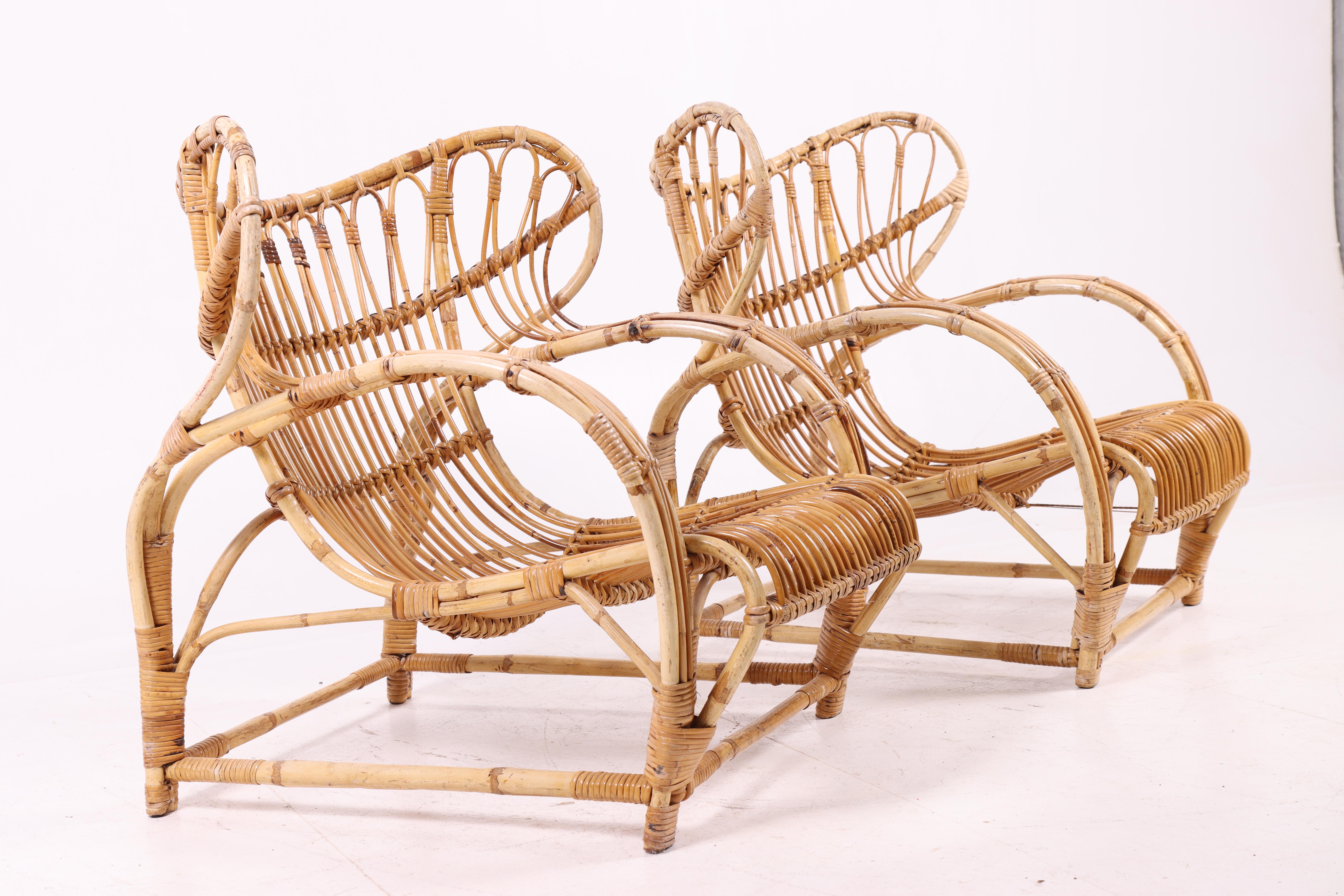 Scandinavian Modern Pair of Viggo Boesen Model 3440 Lounge Chairs in Rattan, Denmark, 1936 For Sale