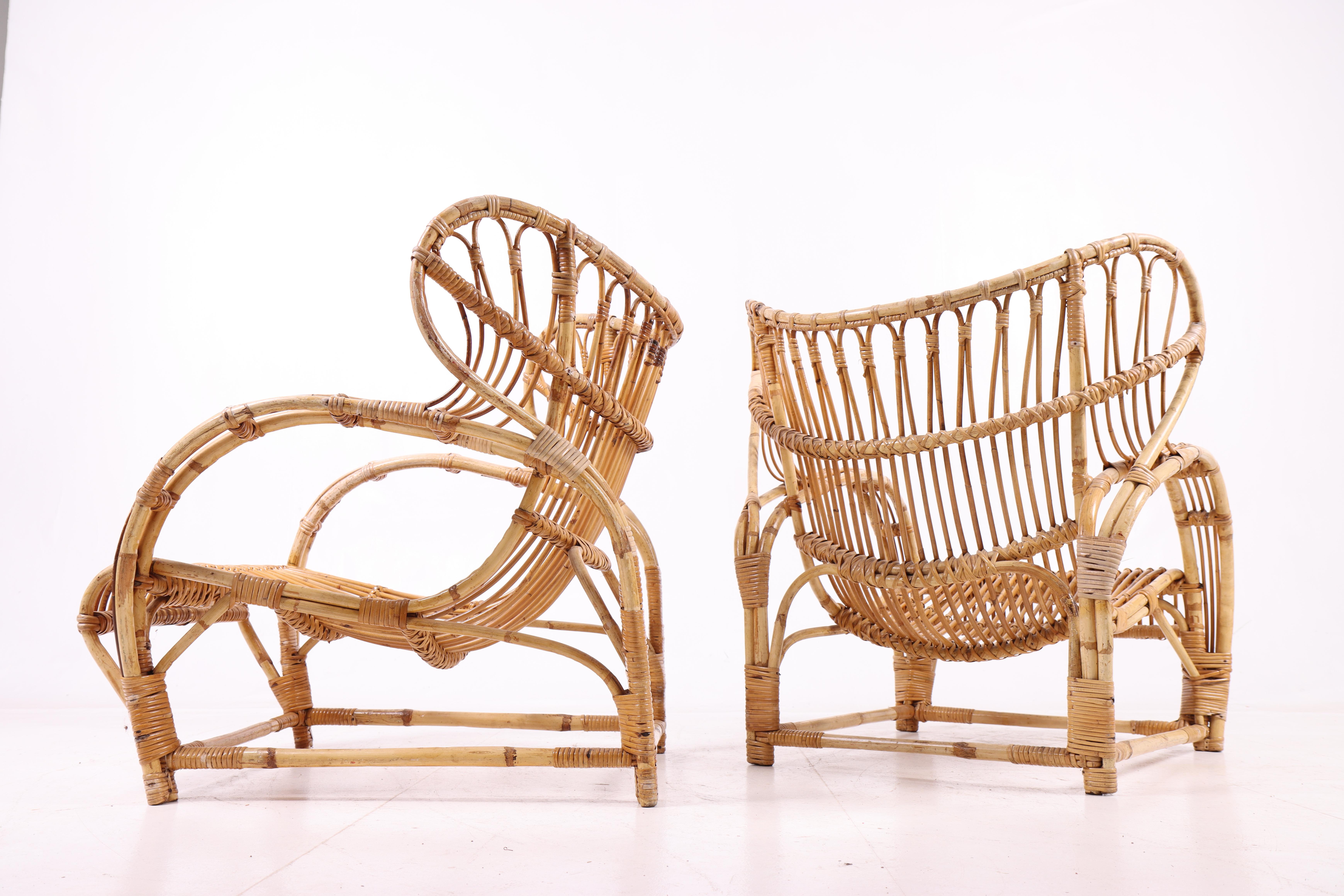 Pair of Viggo Boesen Model 3440 Lounge Chairs in Rattan, Denmark, 1936 In Good Condition For Sale In Lejre, DK