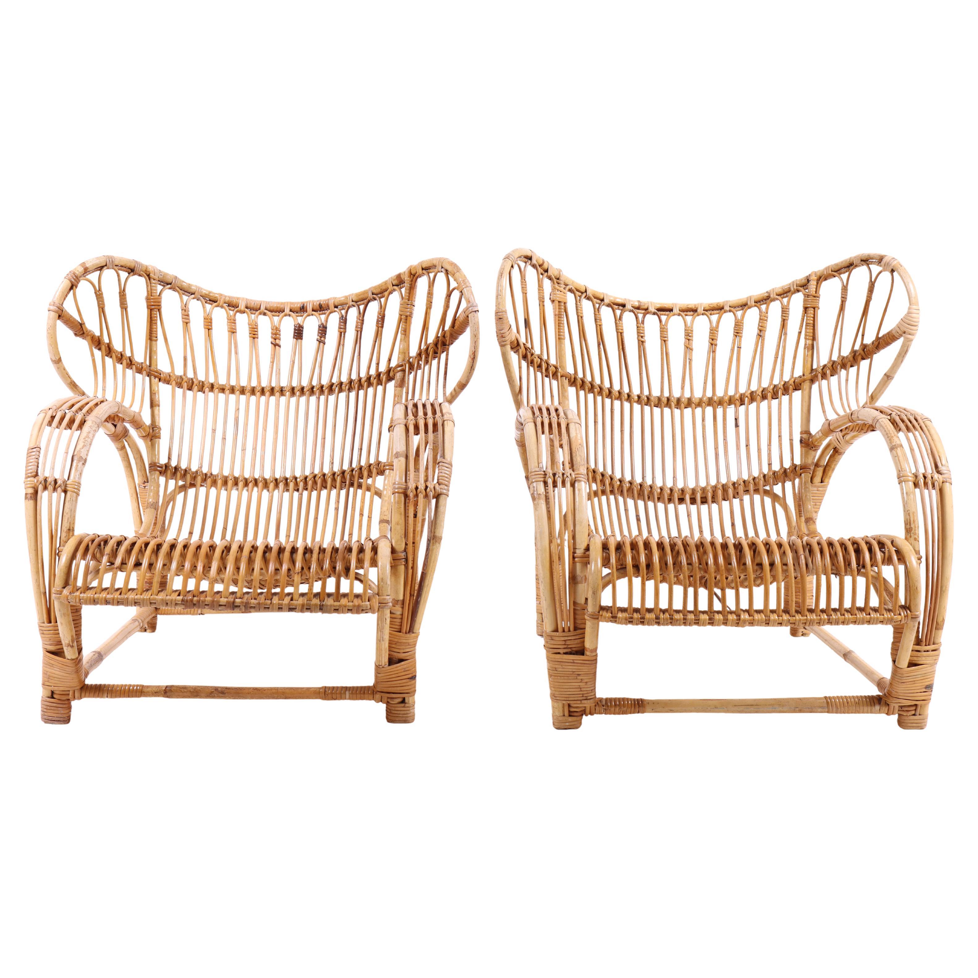 Pair of Viggo Boesen Model 3440 Lounge Chairs in Rattan, Denmark, 1936 For Sale