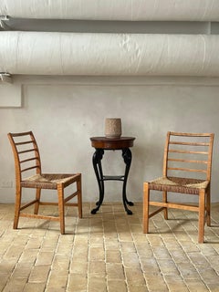 Pair of Vilhelm Groth Hansen chairs in Flame Birch with Seagrass, Denmark C.1930