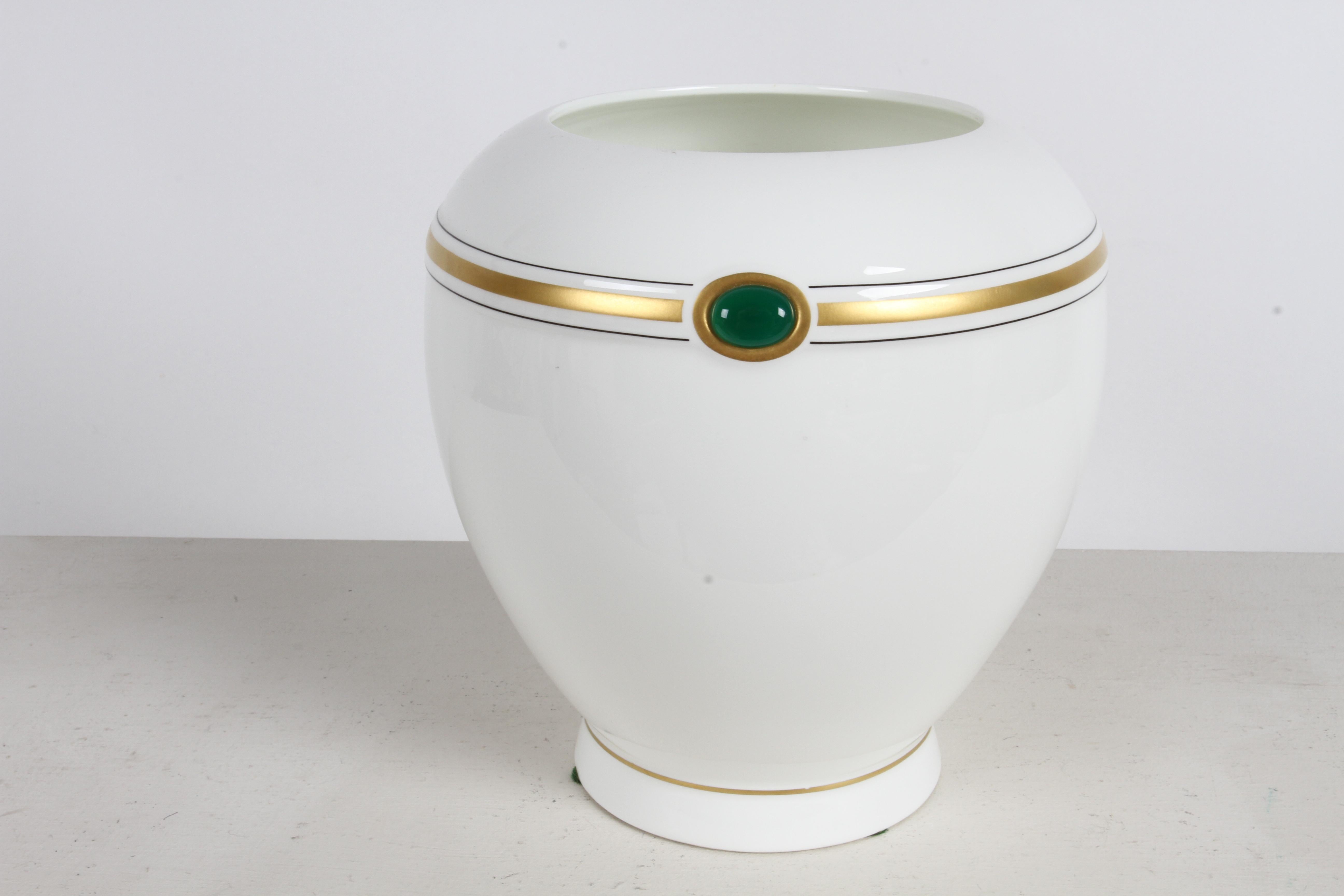 Egyptian Revival Pair of Villeroy & Boch Paloma Picasso Designed Bijou Jeweled Bone China Vases For Sale