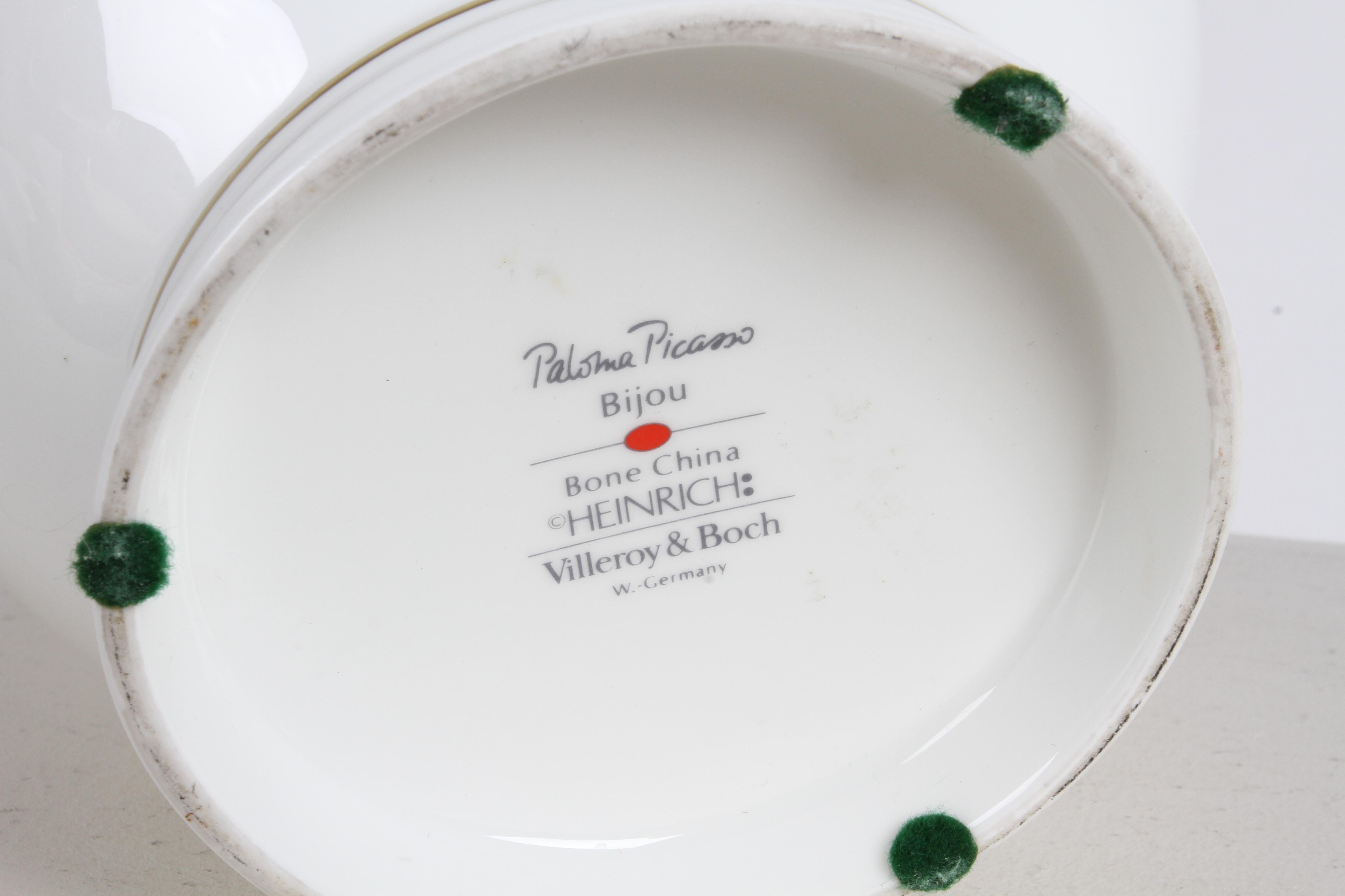 German Pair of Villeroy & Boch Paloma Picasso Designed Bijou Jeweled Bone China Vases For Sale