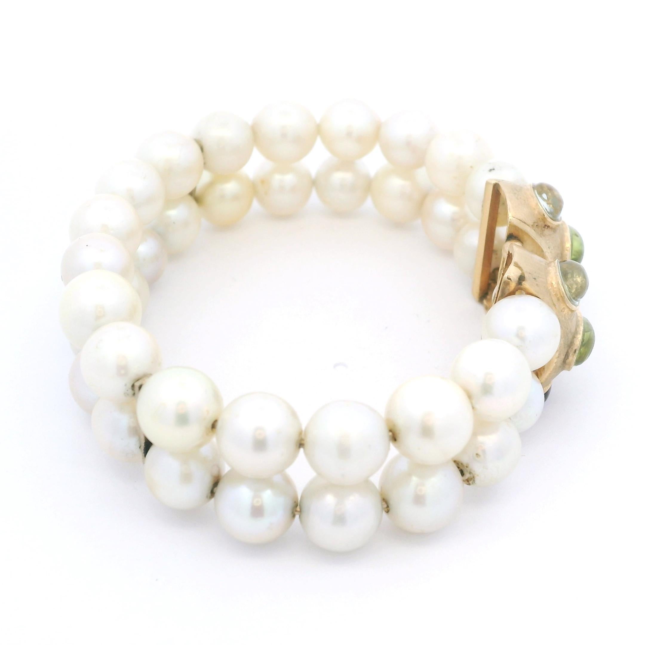 Paar Vintage 14K Gelbgold Süßwasserperlen & Multi-Edelsteine Cabochon-Armband Damen im Angebot
