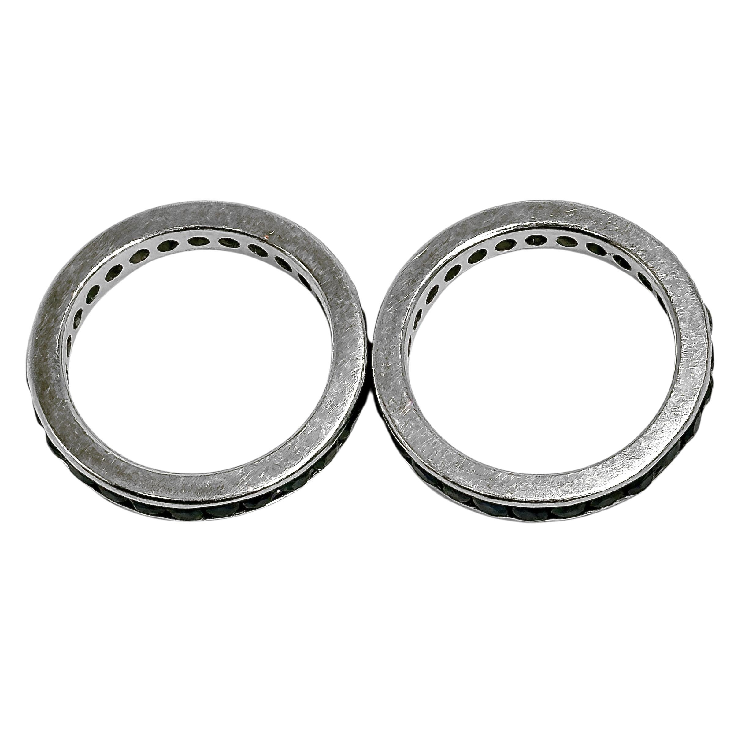 Pair of Vintage 18K White Gold Sapphire Eternity bands In Good Condition For Sale In Palm Beach, FL