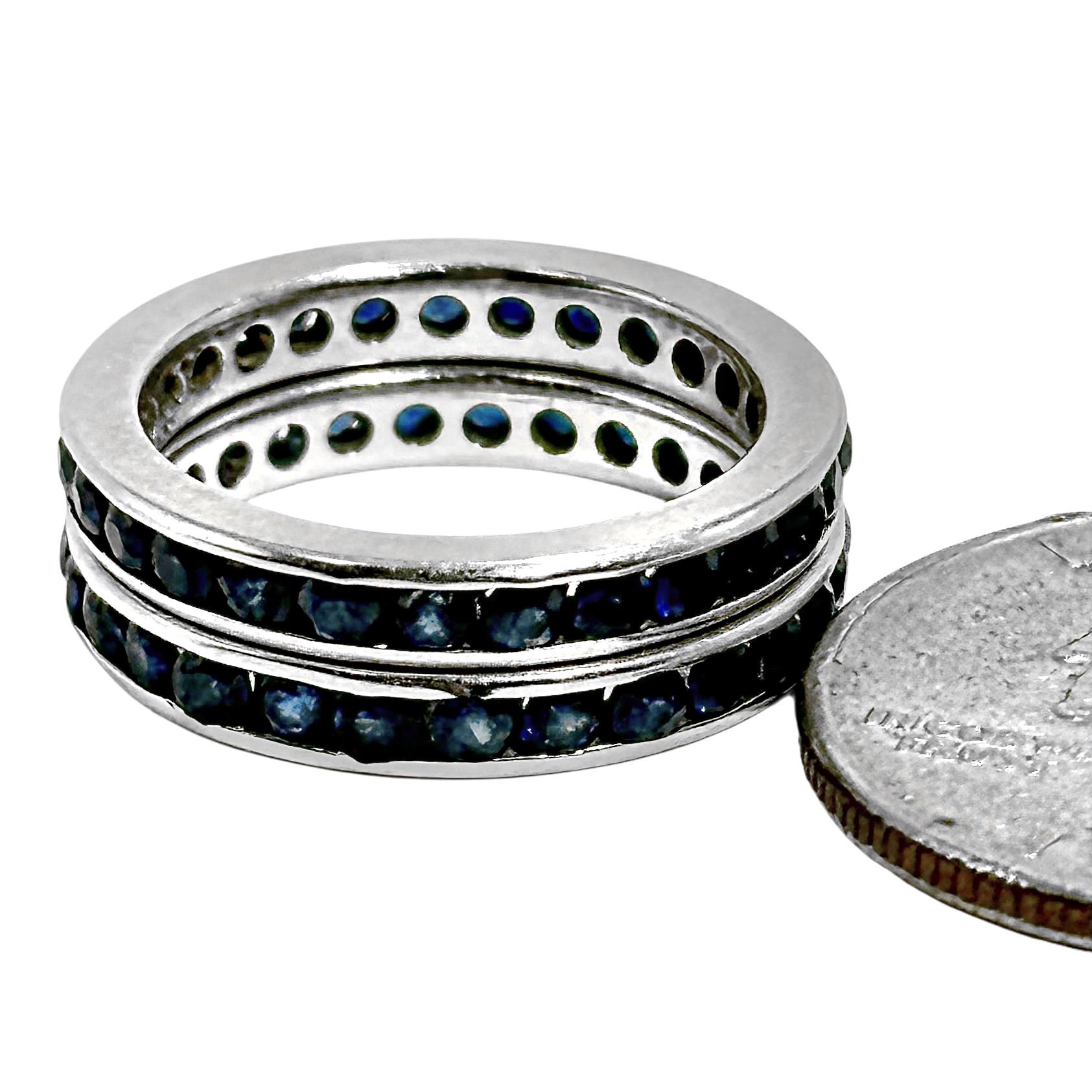 Women's Pair of Vintage 18K White Gold Sapphire Eternity bands For Sale