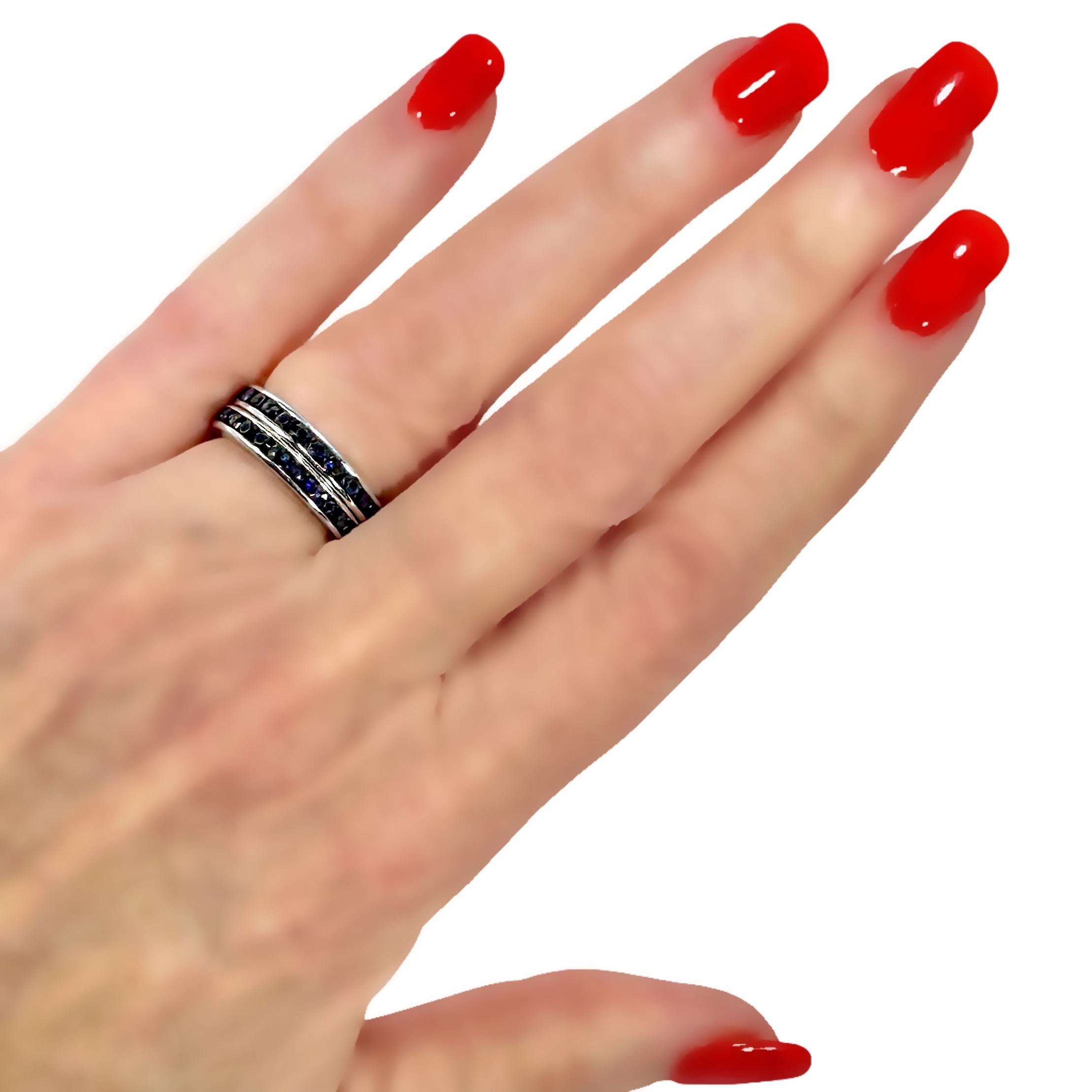 Pair of Vintage 18K White Gold Sapphire Eternity bands For Sale 2